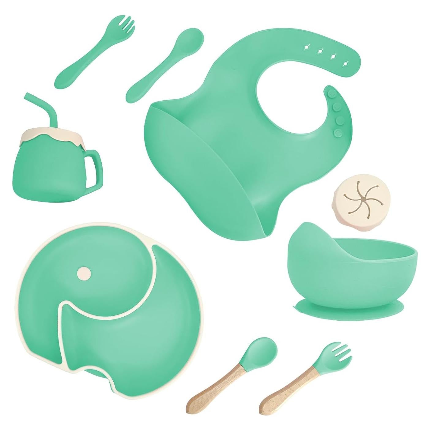 Juego de Alimentación de Silicona ARCASA 9 Piezas Bebés Cian