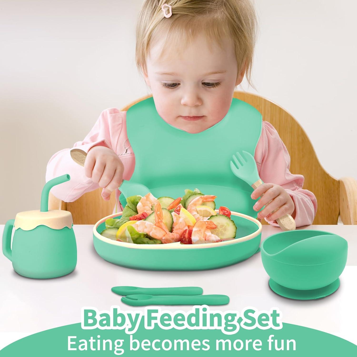 Juego de Alimentación de Silicona ARCASA 9 Piezas Bebés Cian