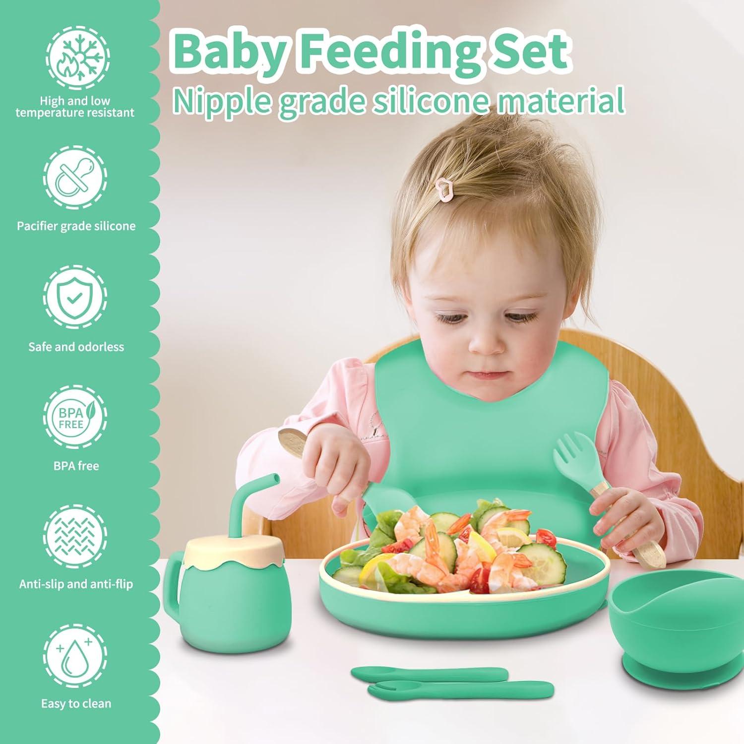 Juego de Alimentación de Silicona ARCASA 9 Piezas Bebés Cian