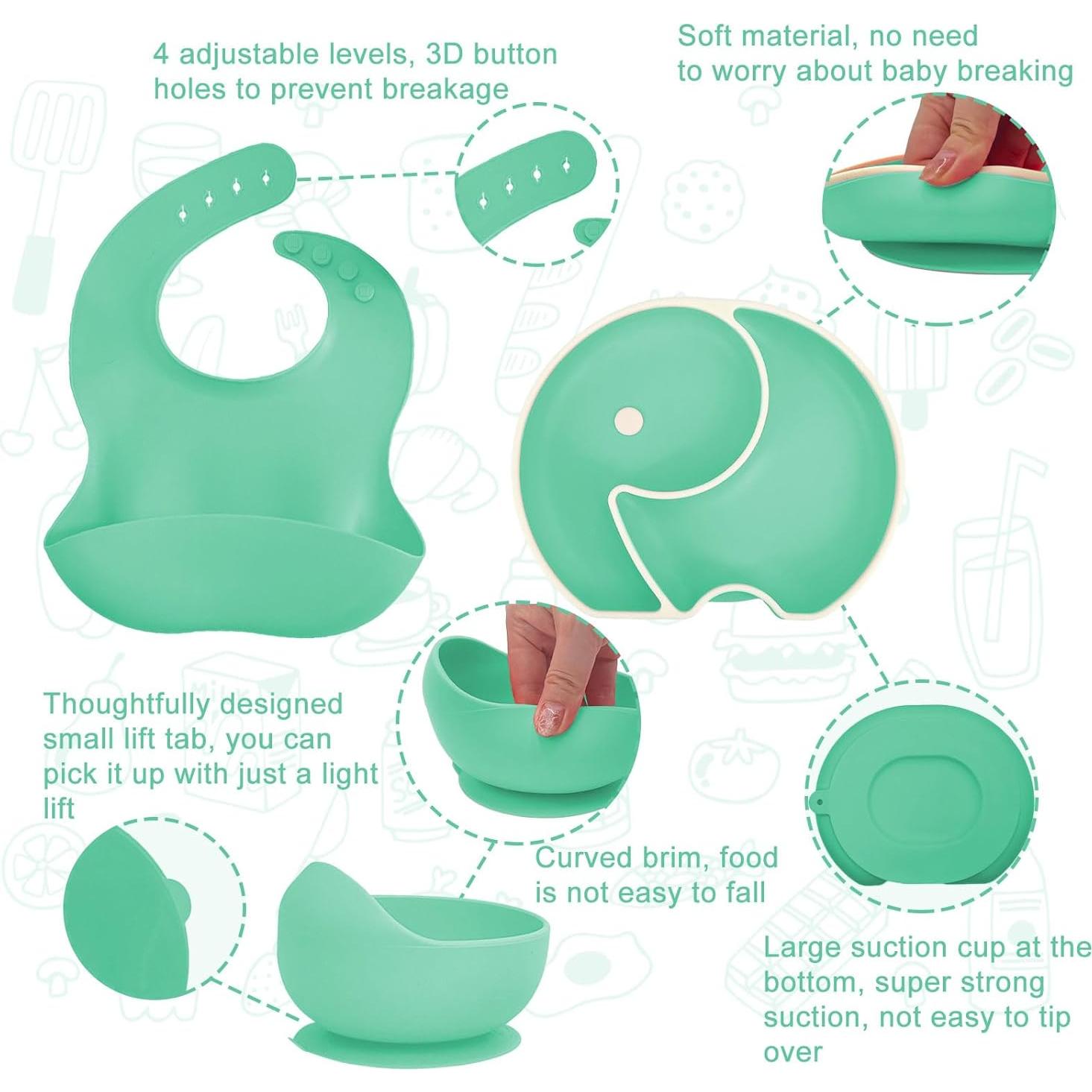 Juego de Alimentación de Silicona ARCASA 9 Piezas Bebés Cian