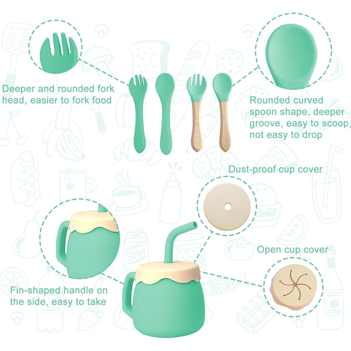 Juego de Alimentación de Silicona ARCASA 9 Piezas Bebés Cian