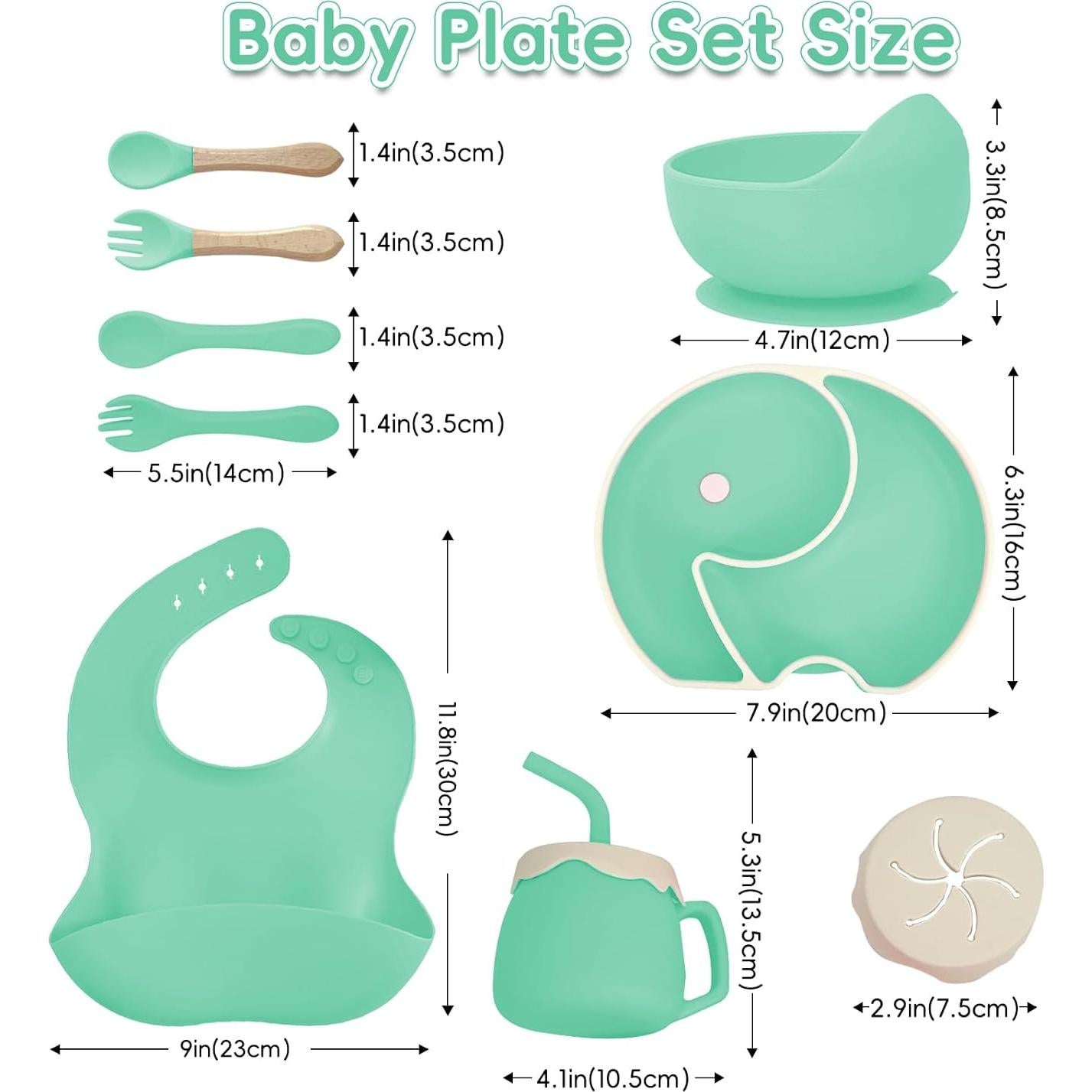 Juego de Alimentación de Silicona ARCASA 9 Piezas Bebés Cian