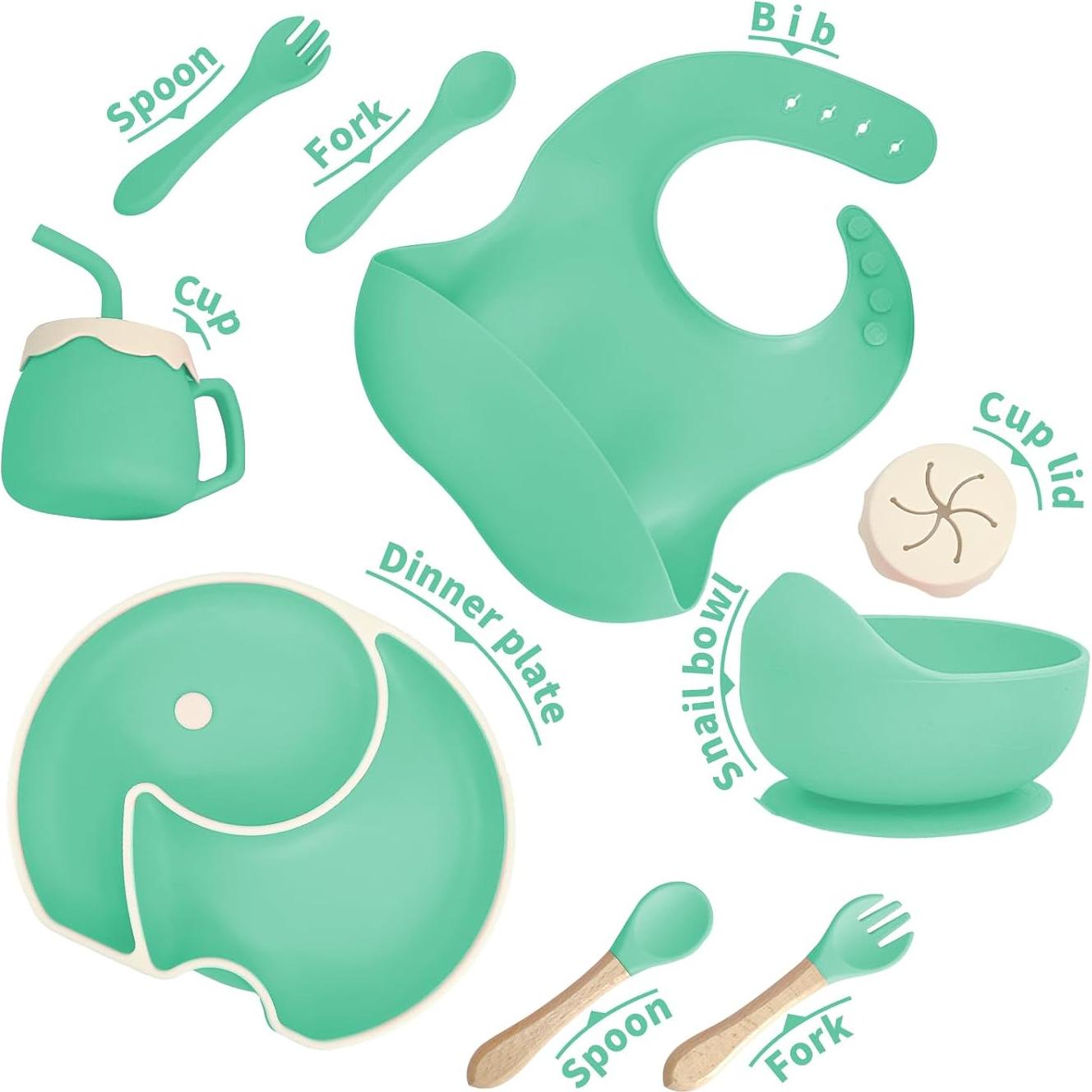 Juego de Alimentación de Silicona ARCASA 9 Piezas Bebés Cian