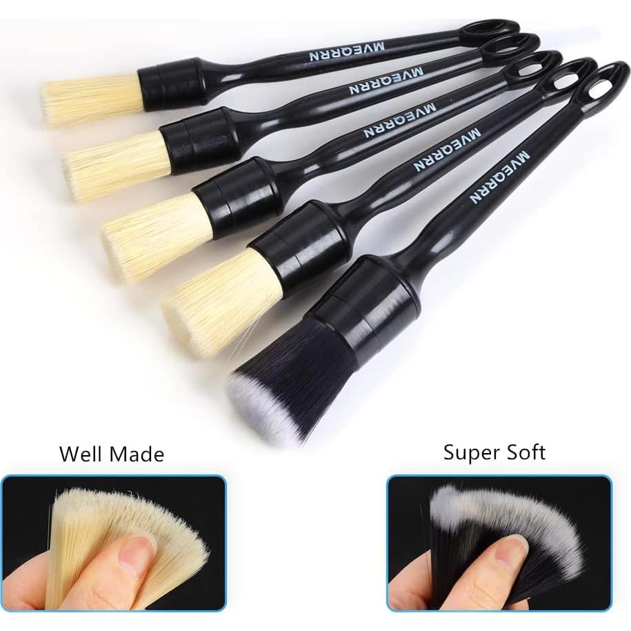 Juego de Cepillos de Detalle MVEQRRN 5 Pcs Pelo de Jabalí Suave