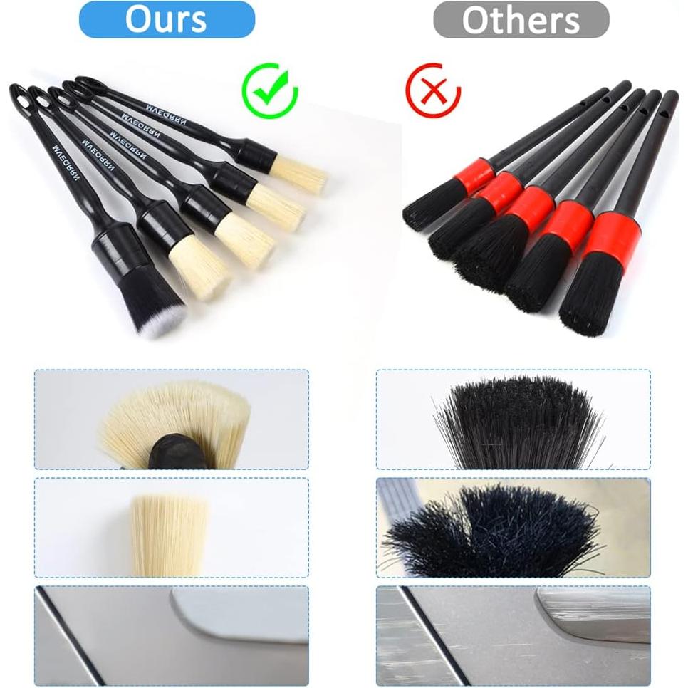 Juego de Cepillos de Detalle MVEQRRN 5 Pcs Pelo de Jabalí Suave