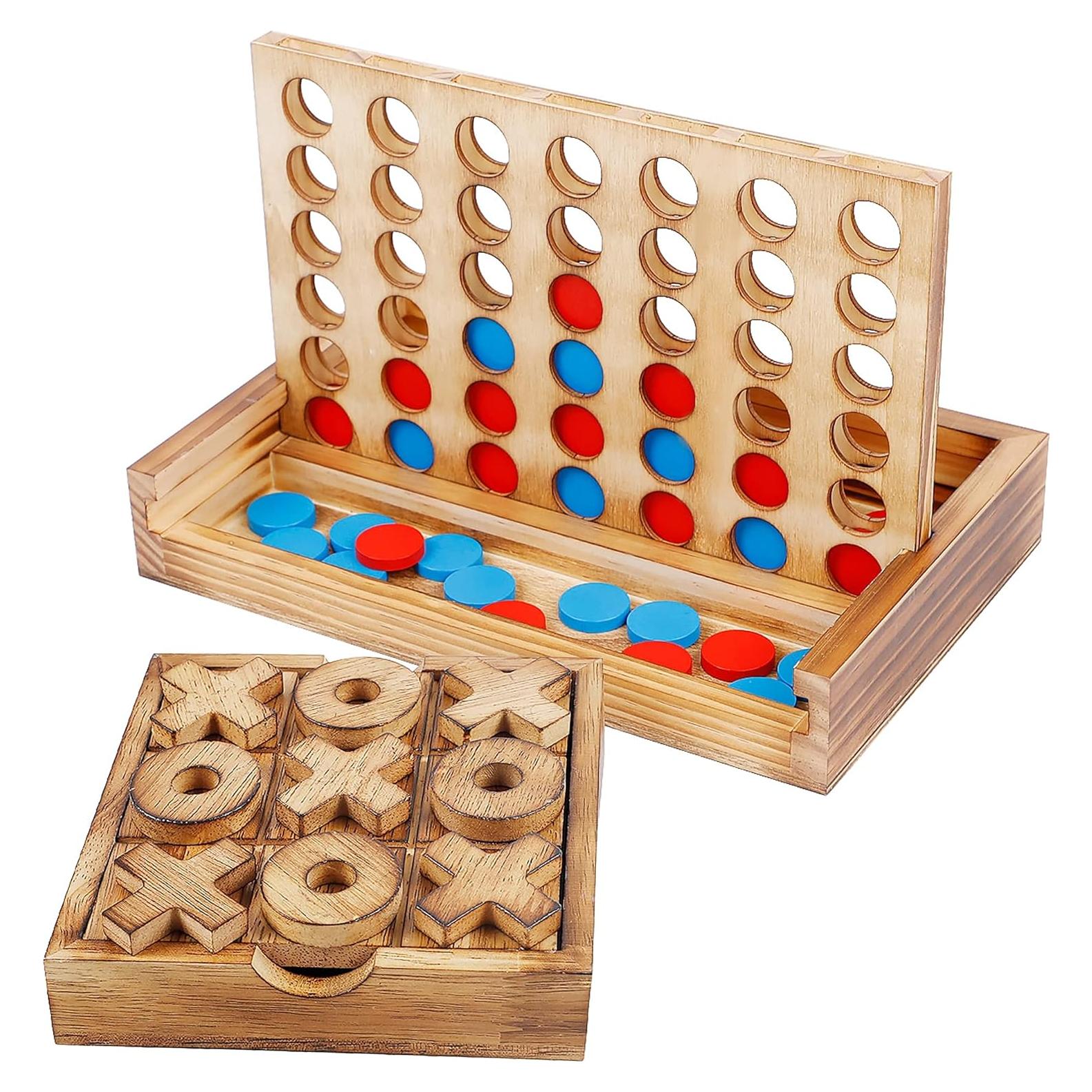 Juego de Mesa Glintoper Tres y Cuatro en Raya de Madera