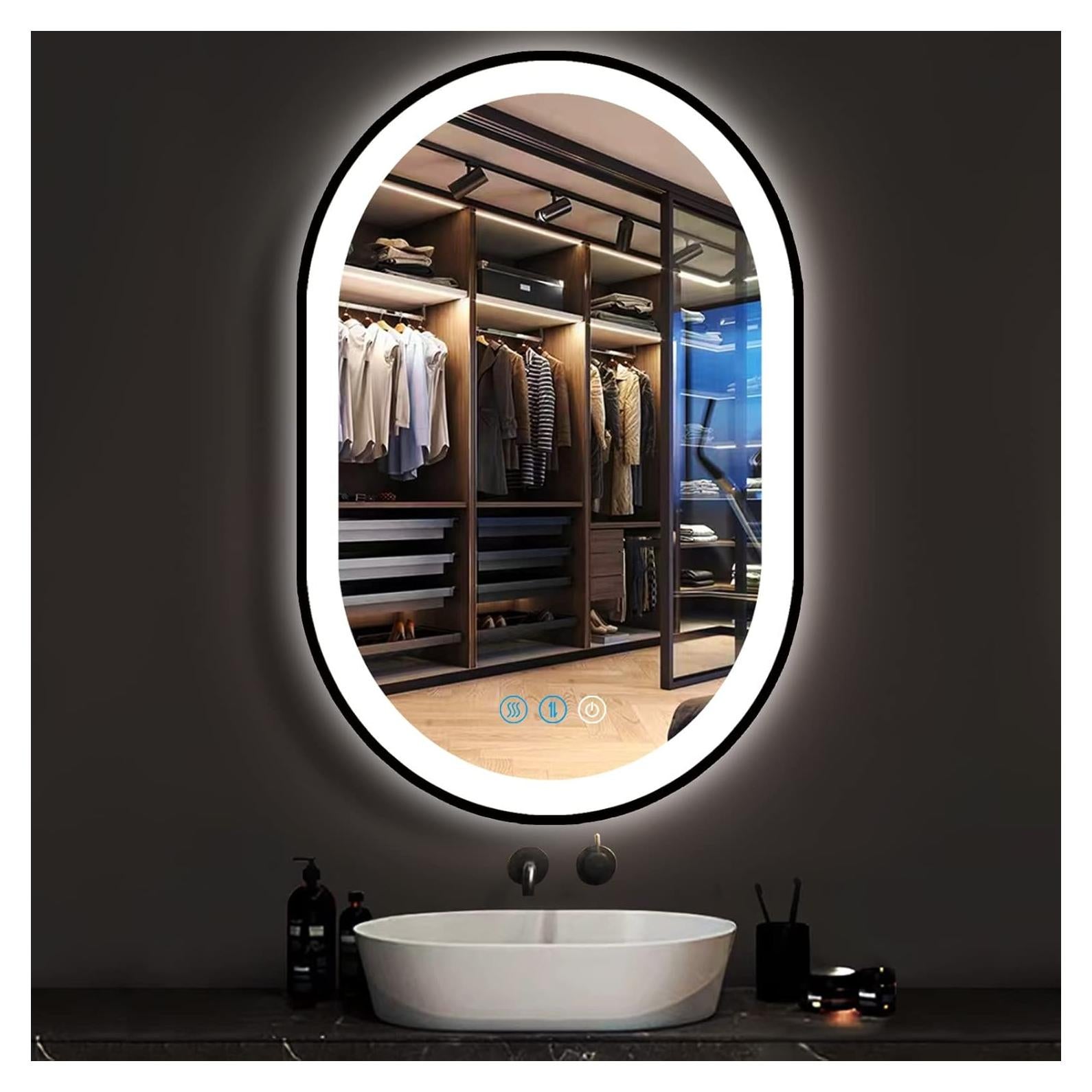 Espejo LED Ovalado DIDIDADA 61x41 cm con Luz Regulable y Memoria