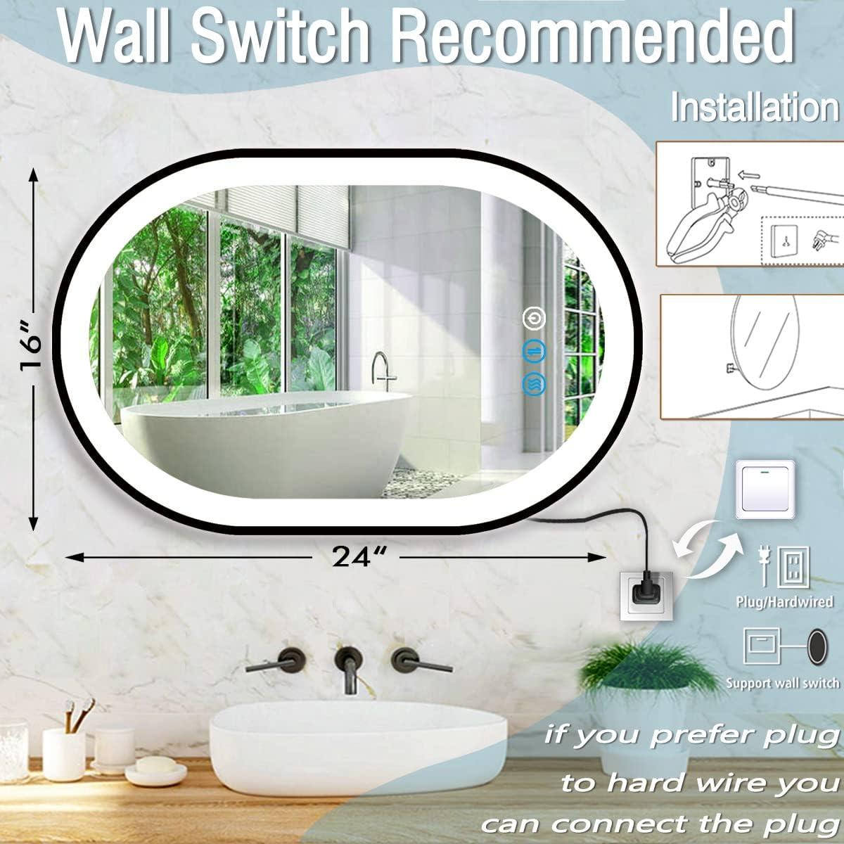 Espejo LED Ovalado DIDIDADA 61x41 cm con Luz Regulable y Memoria