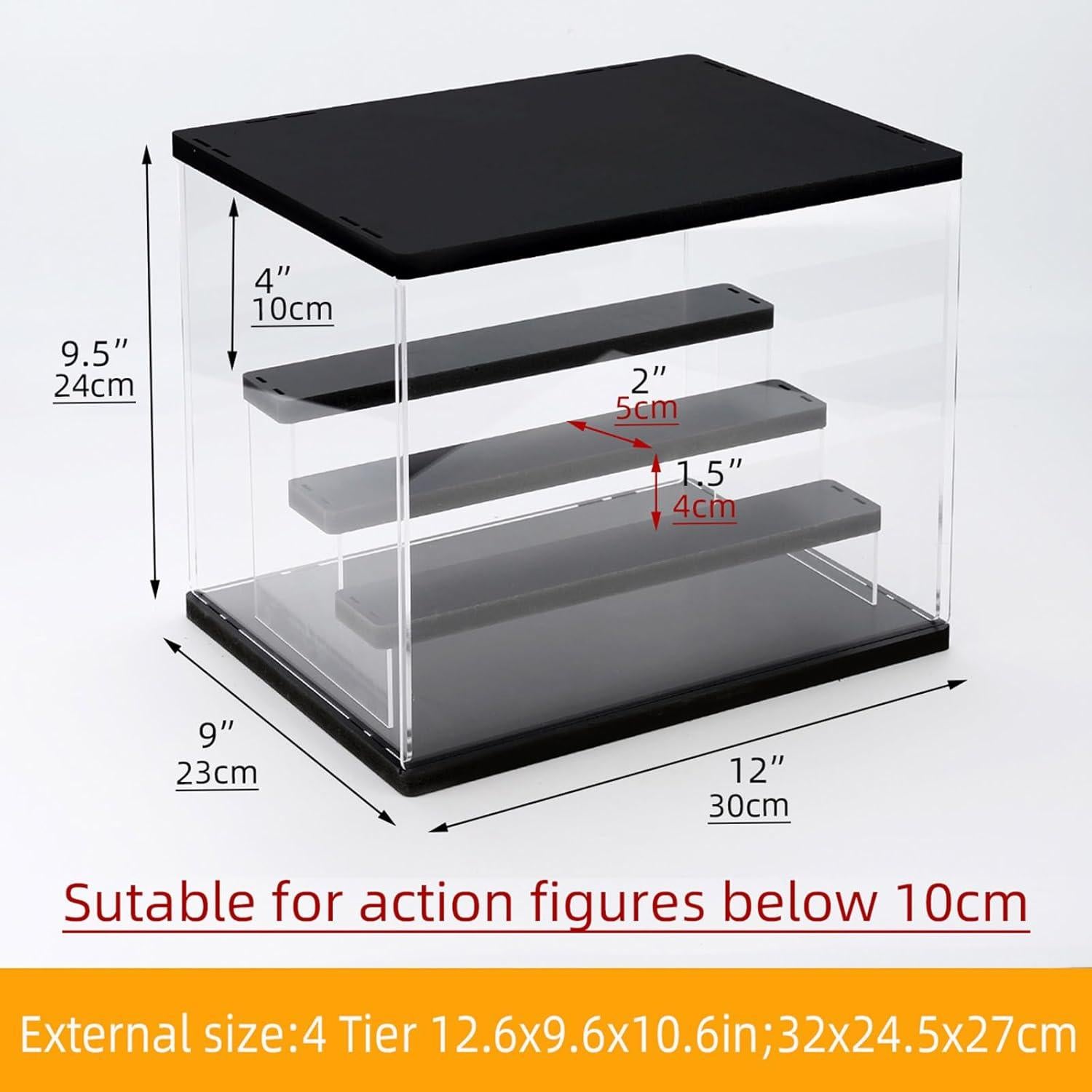 Caja de Exhibición Acrílica AZEYN 4 Niveles 32x24.5x27cm LED