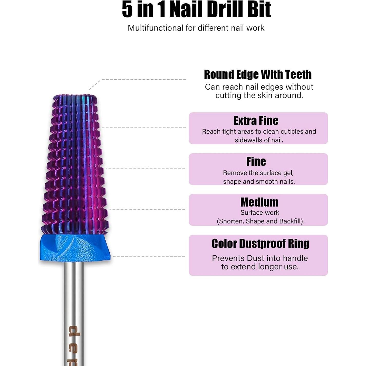 Broca de Taladro para Uñas 5 en 1 Depvko Carburo 2.35mm