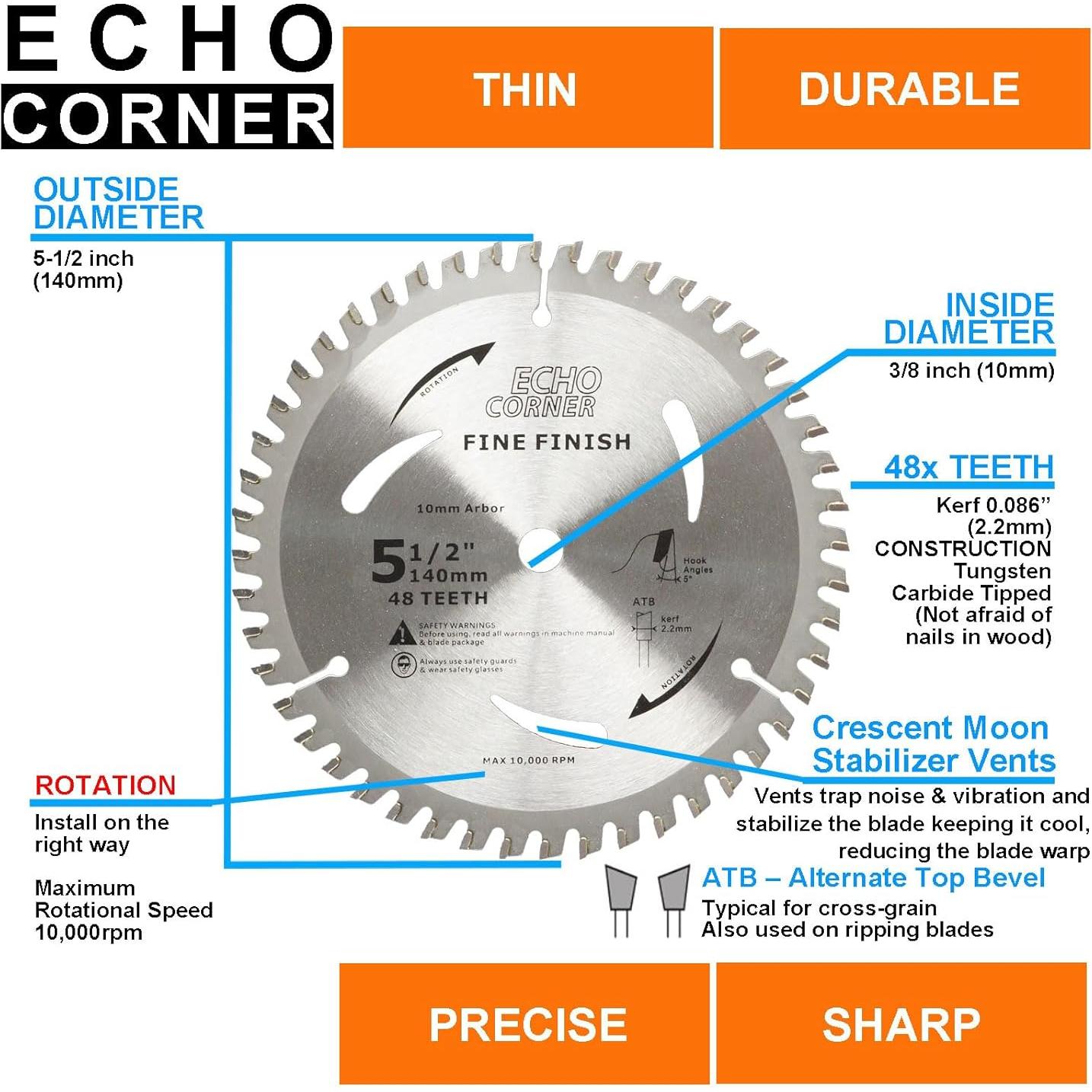 Hojas de sierra circular Echo Corner 5-1/2" 48D+24D 10mm