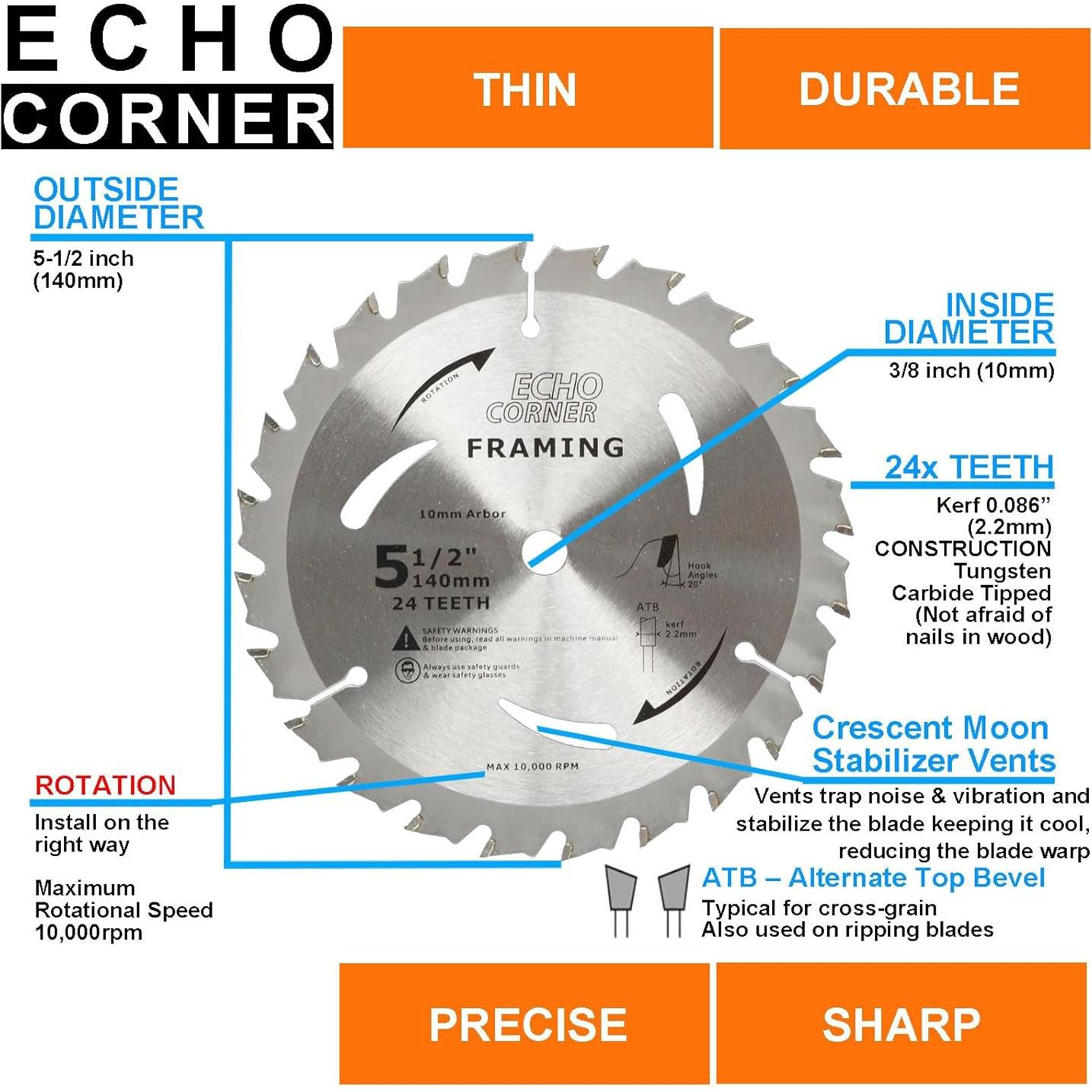 Hojas de sierra circular Echo Corner 5-1/2" 48D+24D 10mm
