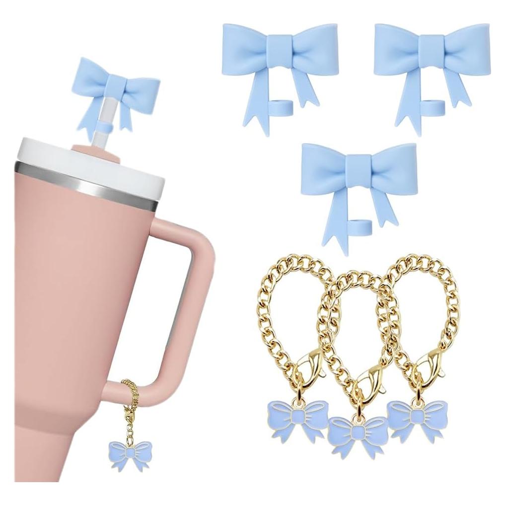 6 Accesorios para Vaso Stanley - 3 Tapa Popote + 3 Encantos