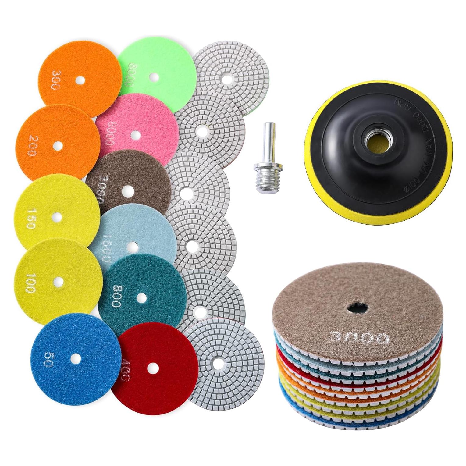 Juego de 13 almohadillas de pulido XKDOUS 4" grano 50-8000