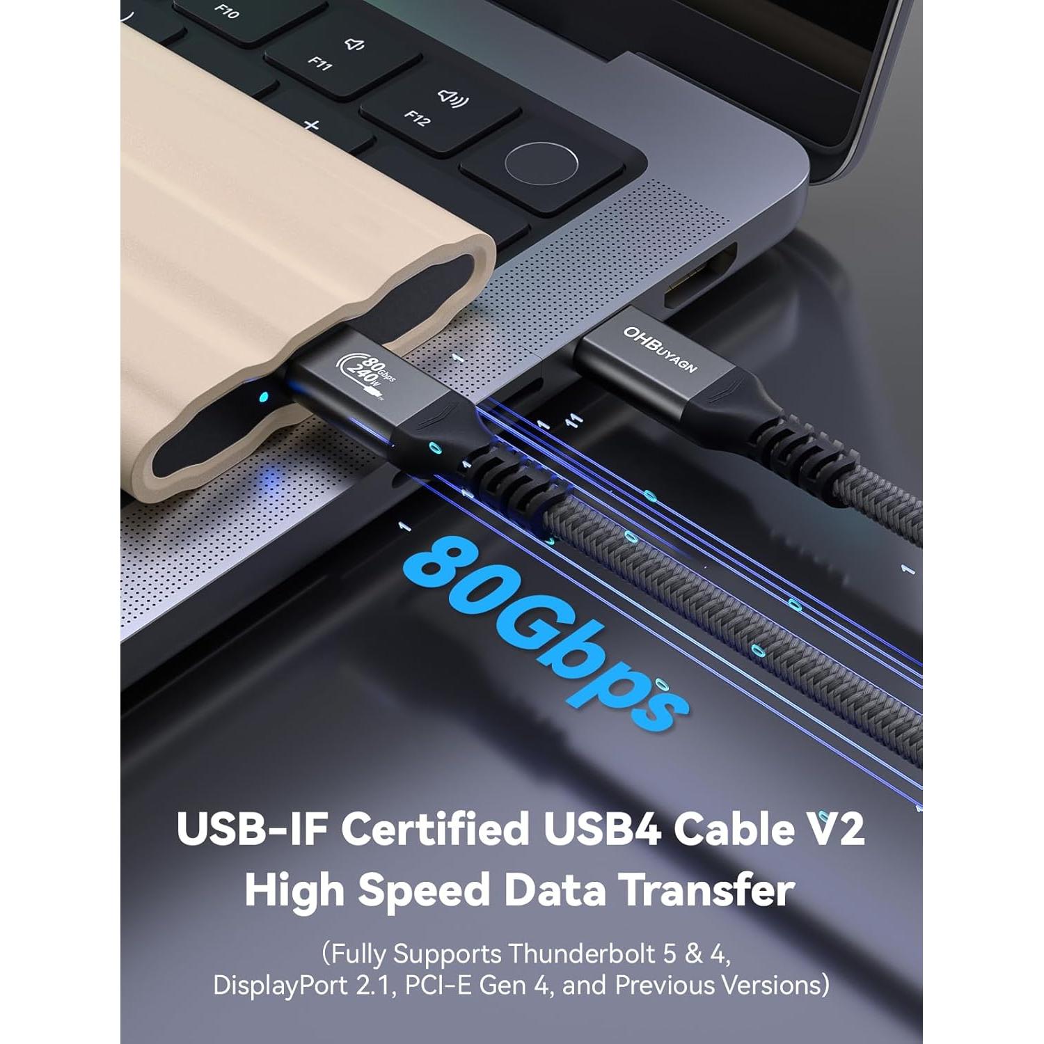 Cable USB 4 Thunderbolt 4 0.5m 80Gbps Carga Rápida 240W