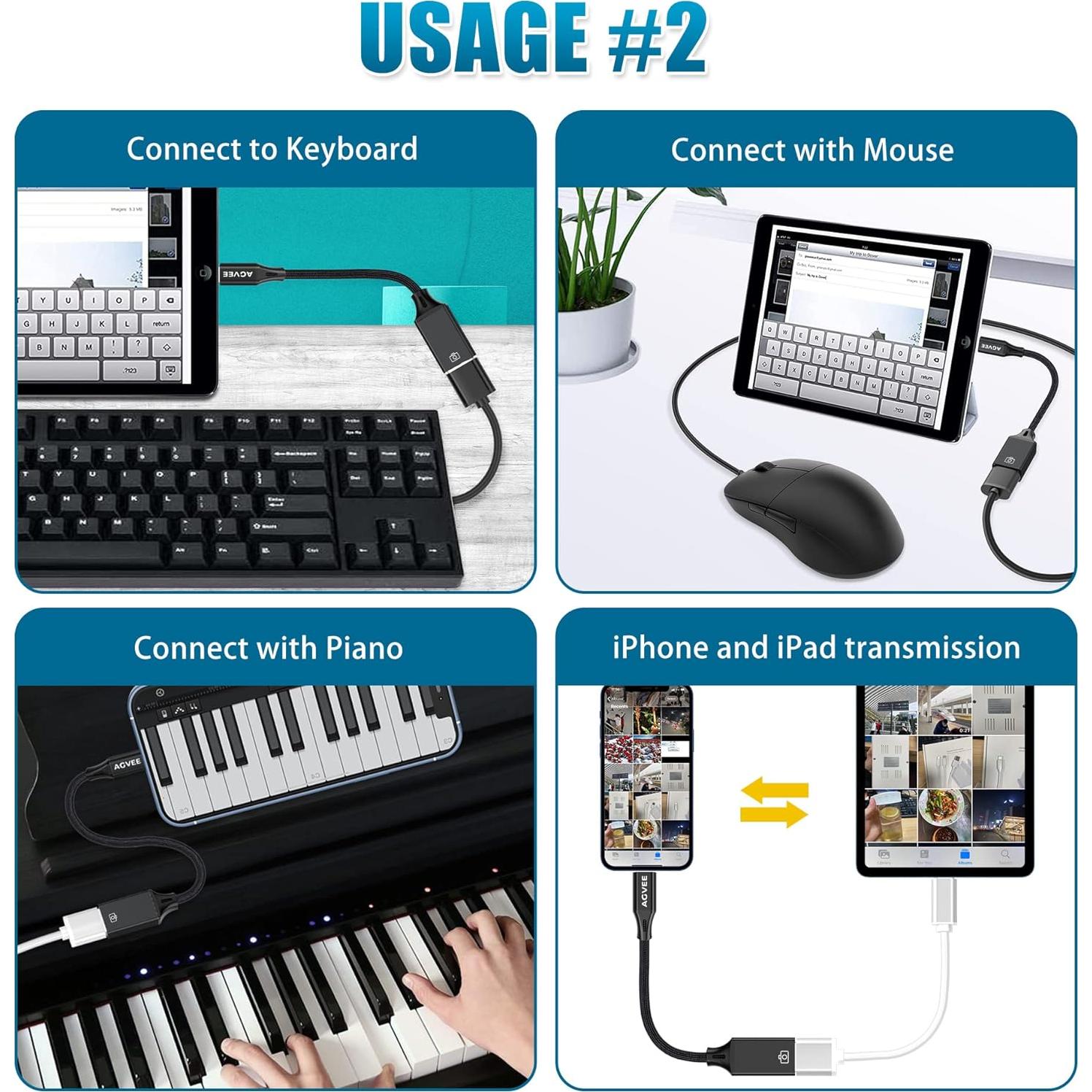 Adaptador Lightning a USB AGVEE 10.16 cm Negro OTG