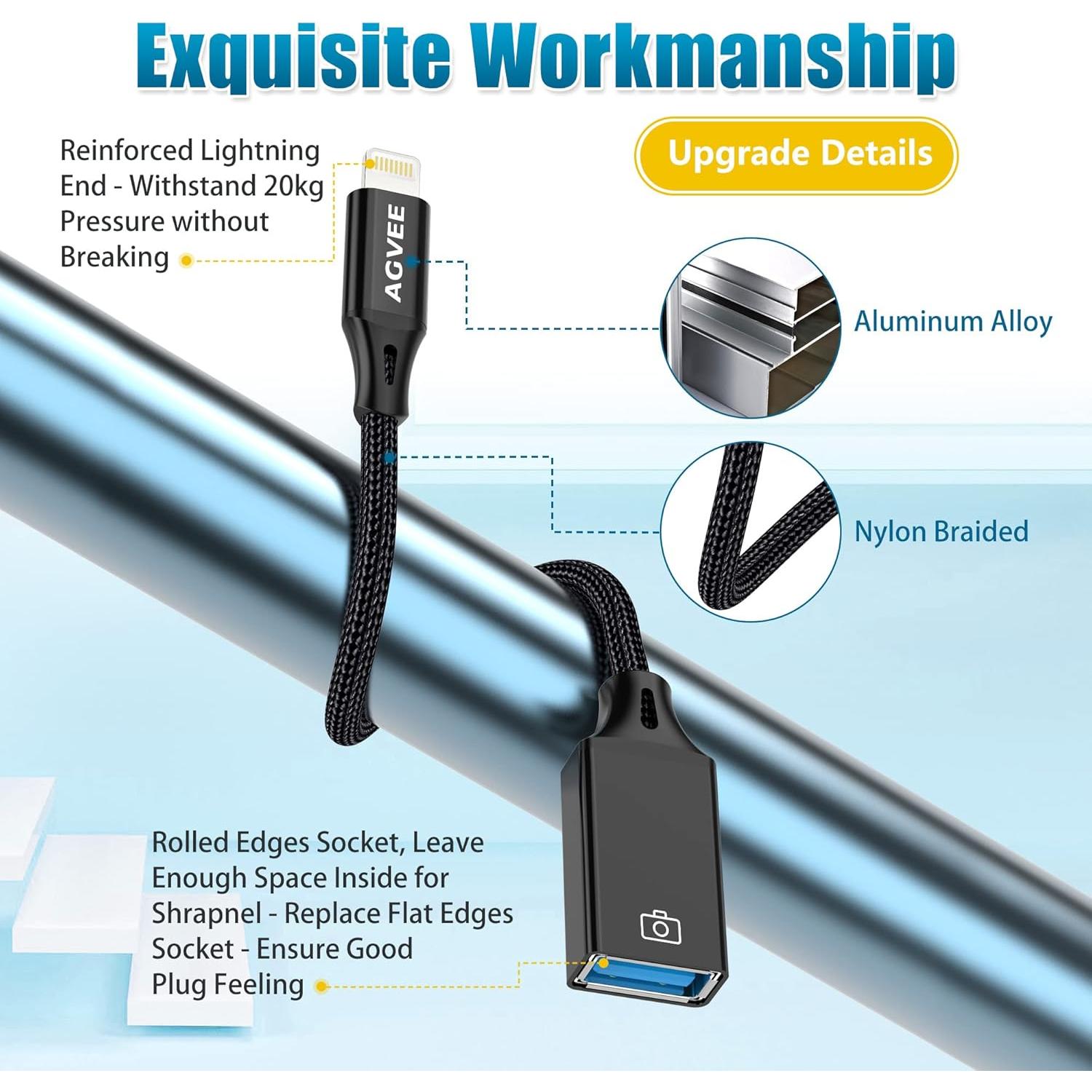 Adaptador Lightning a USB AGVEE 10.16 cm Negro OTG