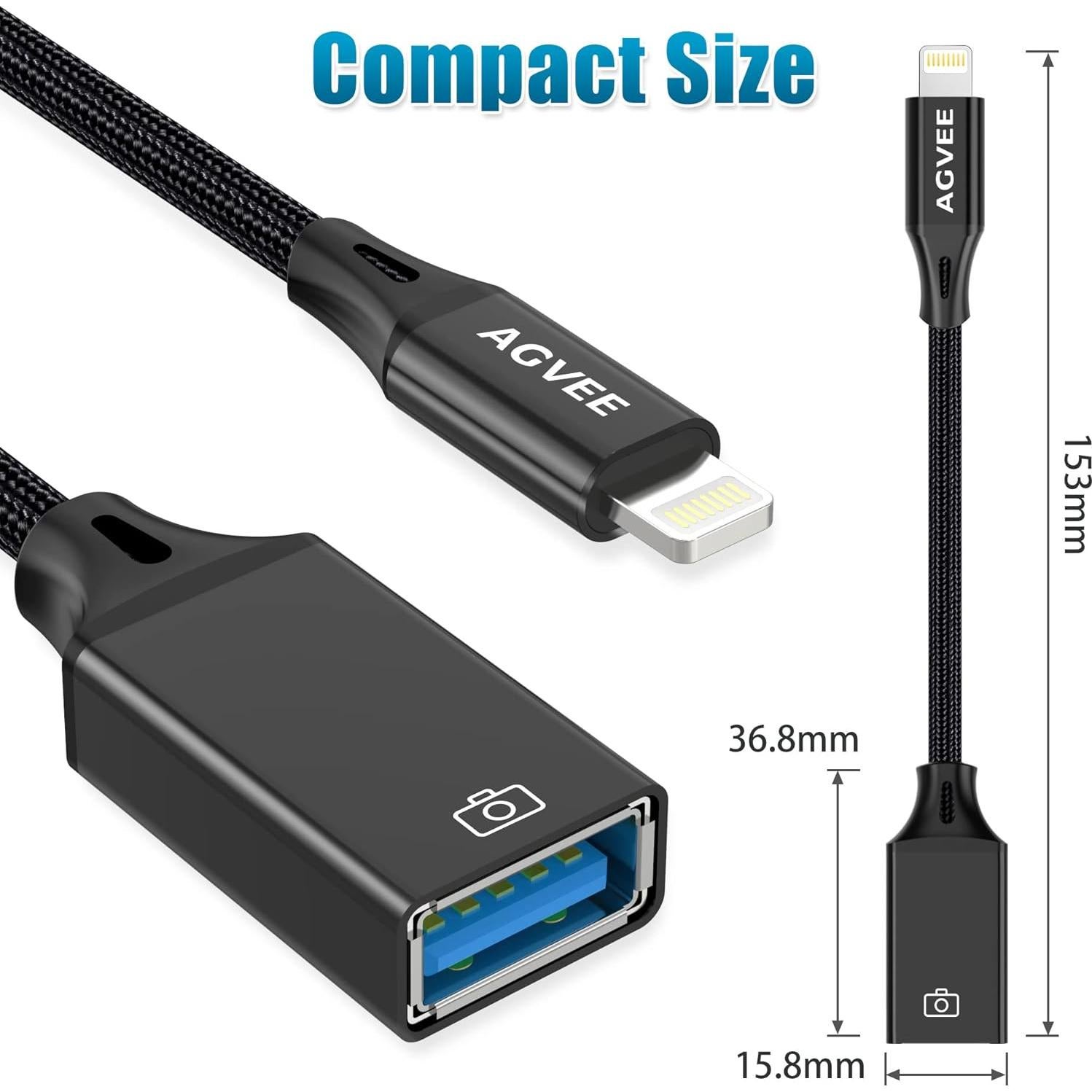 Adaptador Lightning a USB AGVEE 10.16 cm Negro OTG