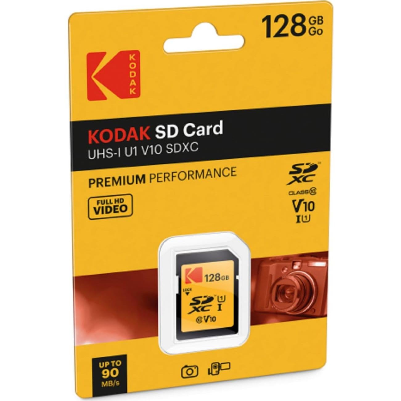 KODAK SDXC Card 128GB UHS-I U1 V10 Premium, up to 85MB/s Read Speed, for Full HD Video and High-Resolution Pictures, Compatible with SDXC Standard - EKMSD128GXC10K