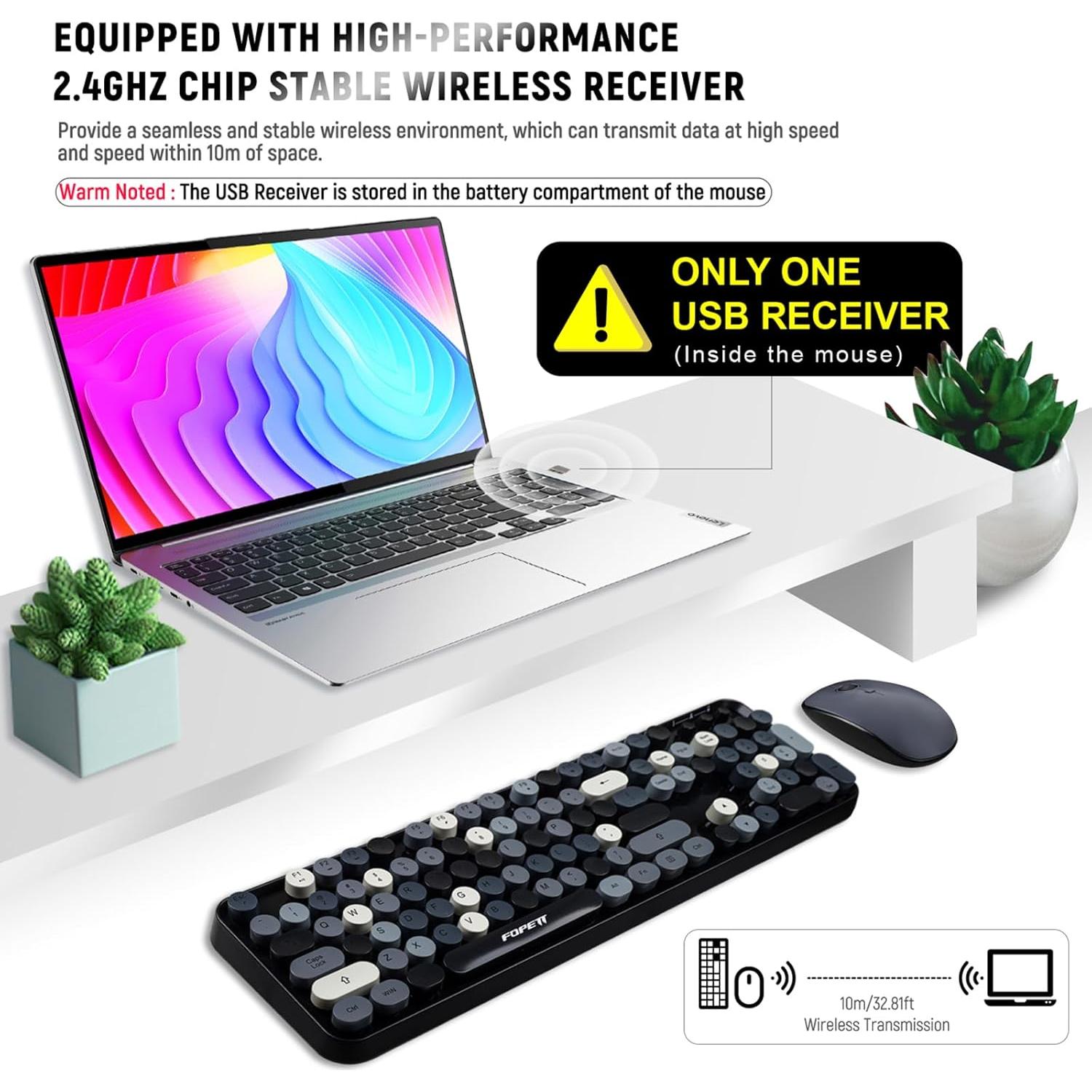 Combo Teclado y Ratón Inalámbrico FOPETT 104 Teclas Gris