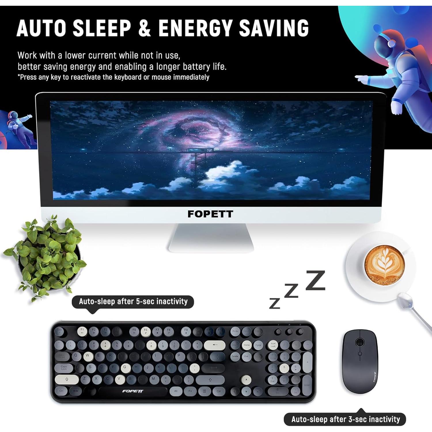 Combo Teclado y Ratón Inalámbrico FOPETT 104 Teclas Gris