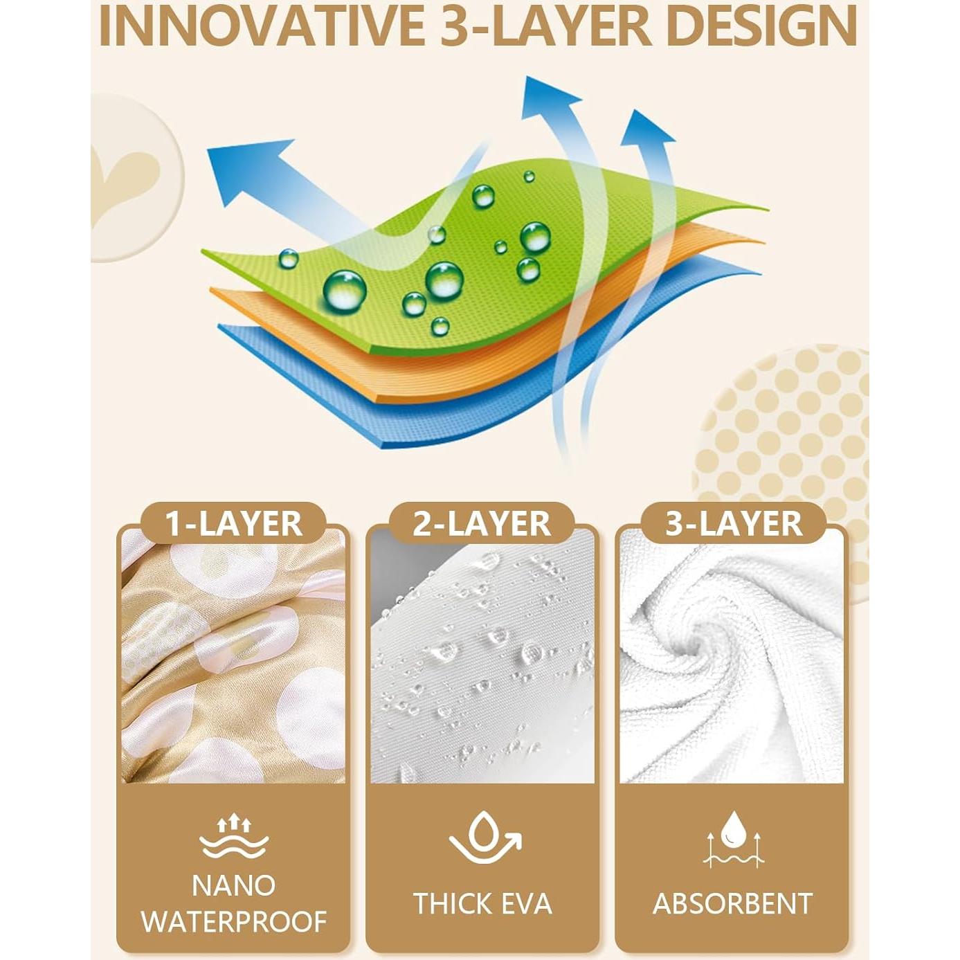 Gorro de Ducha Impermeable Años Calmados Beige Corazones