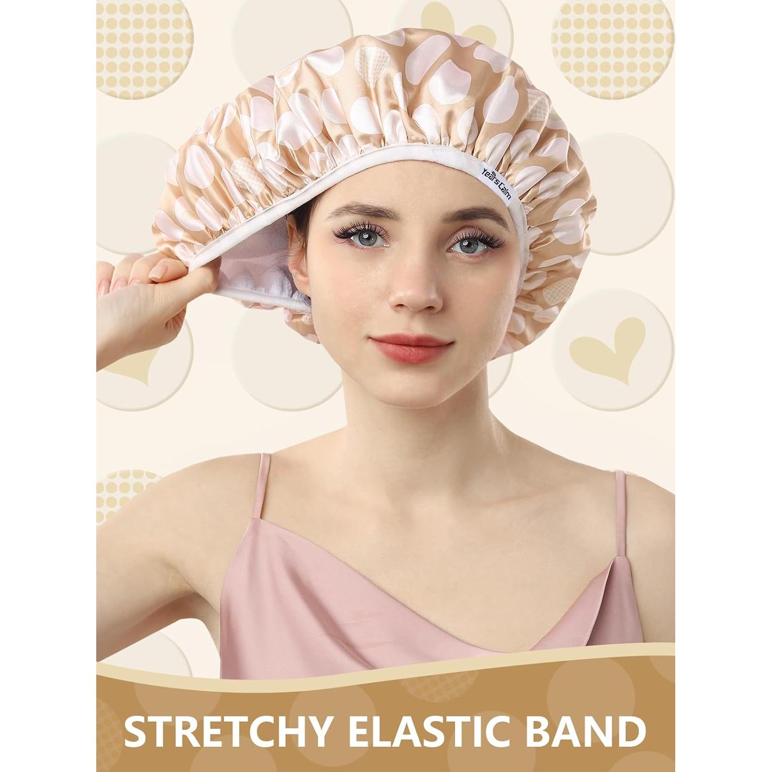 Gorro de Ducha Impermeable Años Calmados Beige Corazones