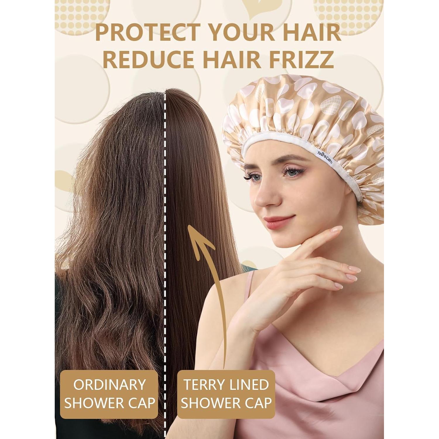 Gorro de Ducha Impermeable Años Calmados Beige Corazones