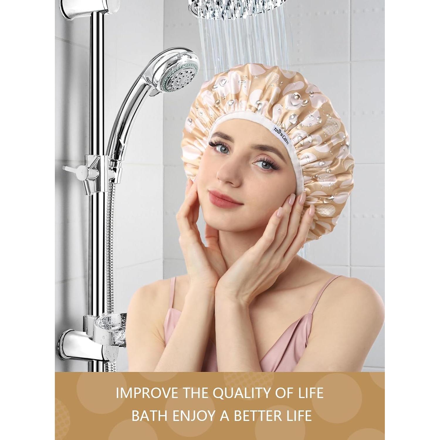 Gorro de Ducha Impermeable Años Calmados Beige Corazones