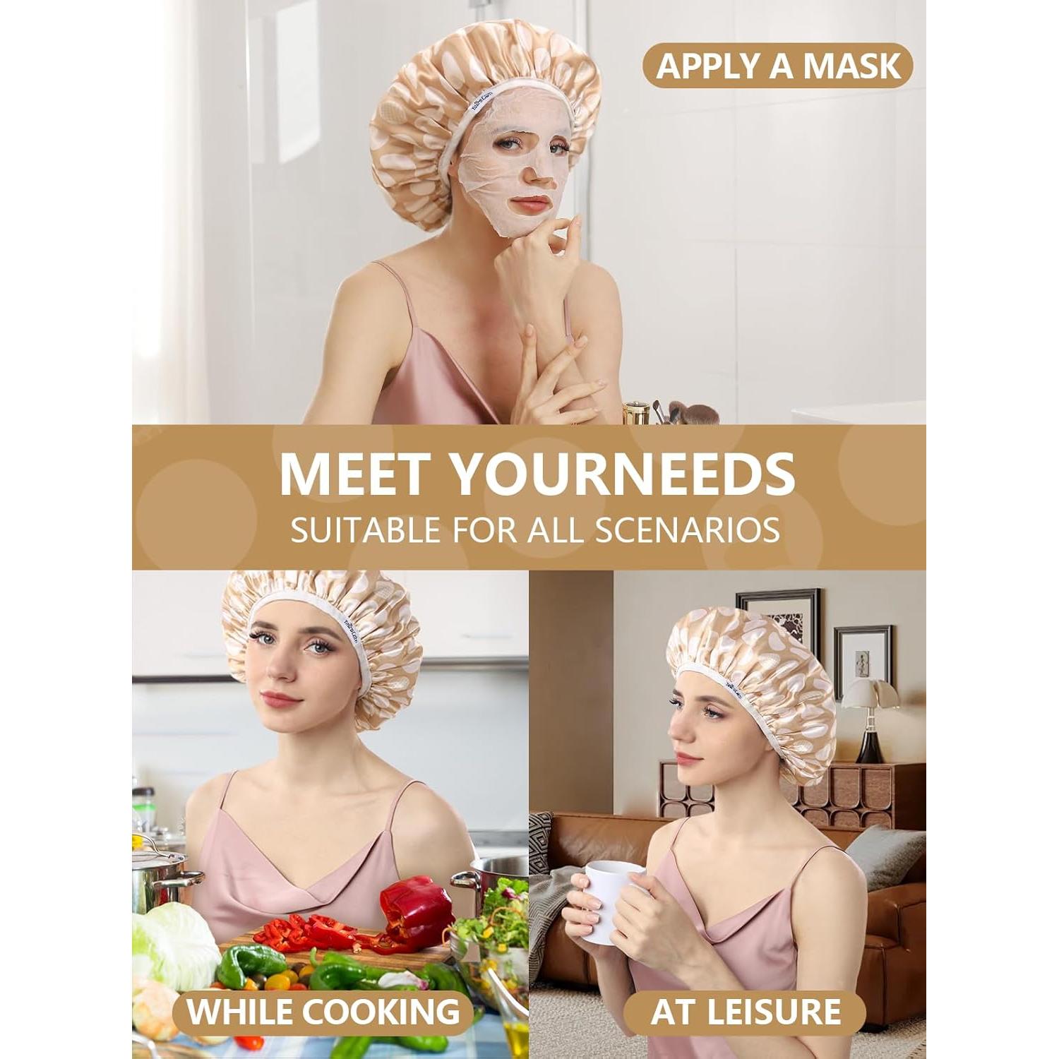 Gorro de Ducha Impermeable Años Calmados Beige Corazones