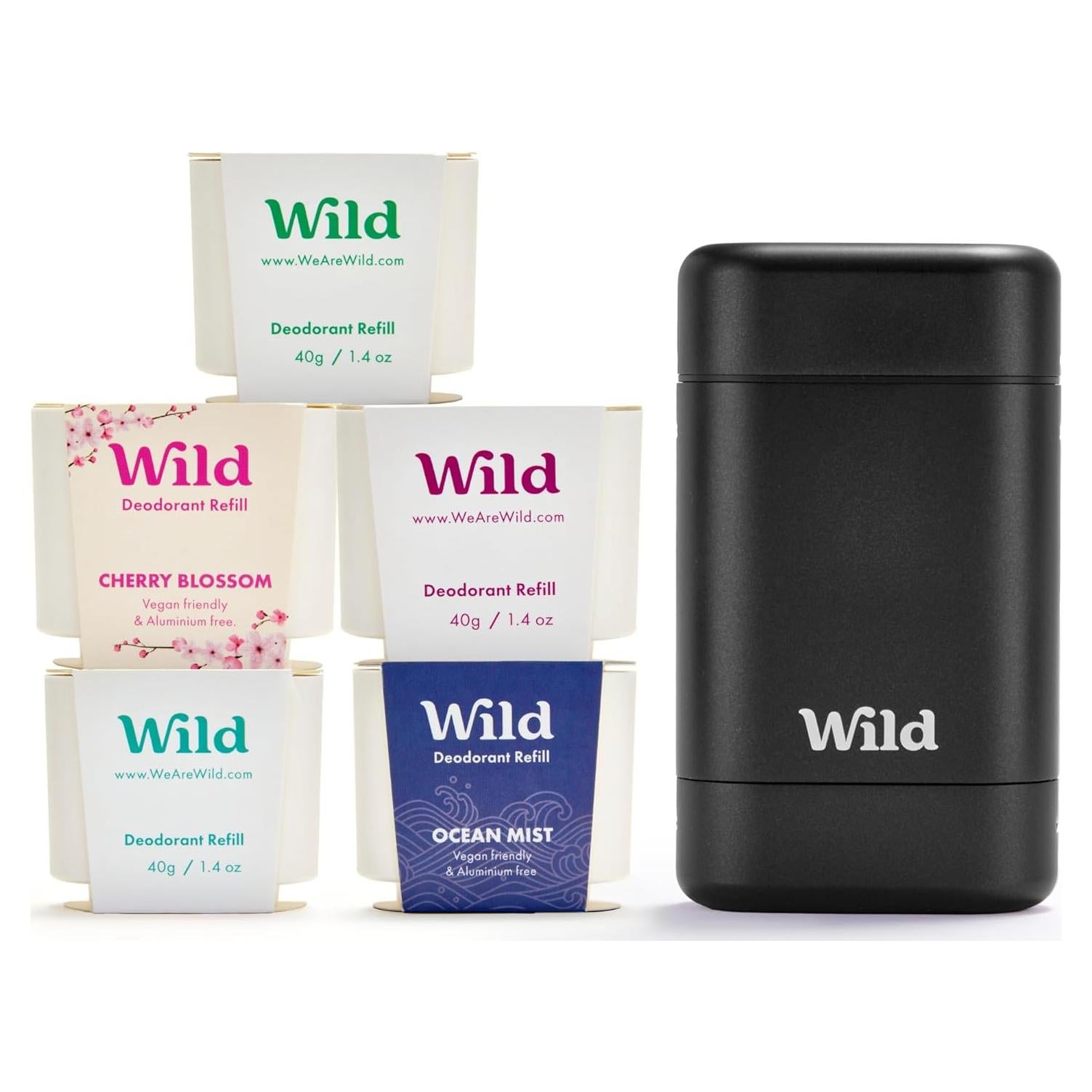 Desodorante Recargable Wild - Kit Inicio Estuche Negro 5 Aromas