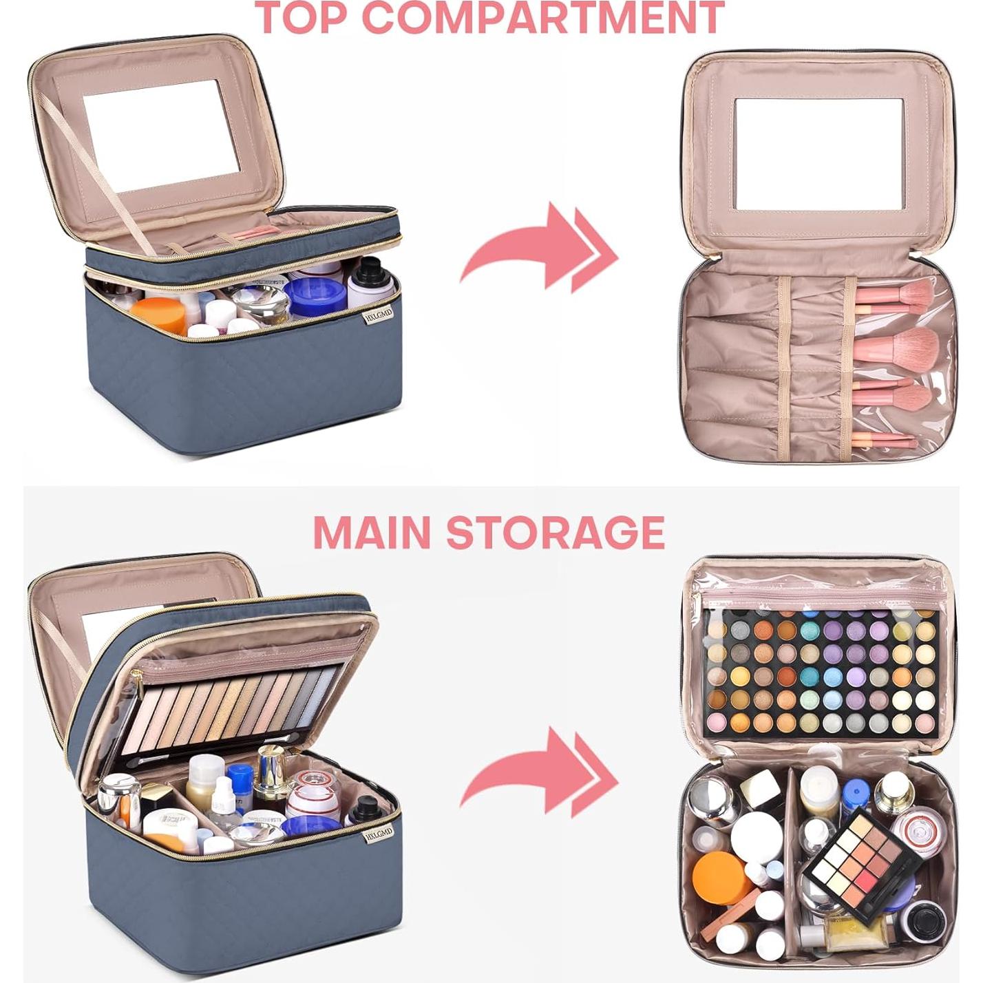 Bolsa de Maquillaje Grande HXLGMD con Espejo y Divisores 22.9x18x18cm