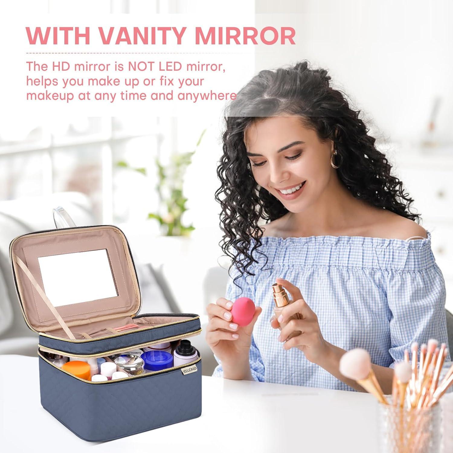 Bolsa de Maquillaje Grande HXLGMD con Espejo y Divisores 22.9x18x18cm
