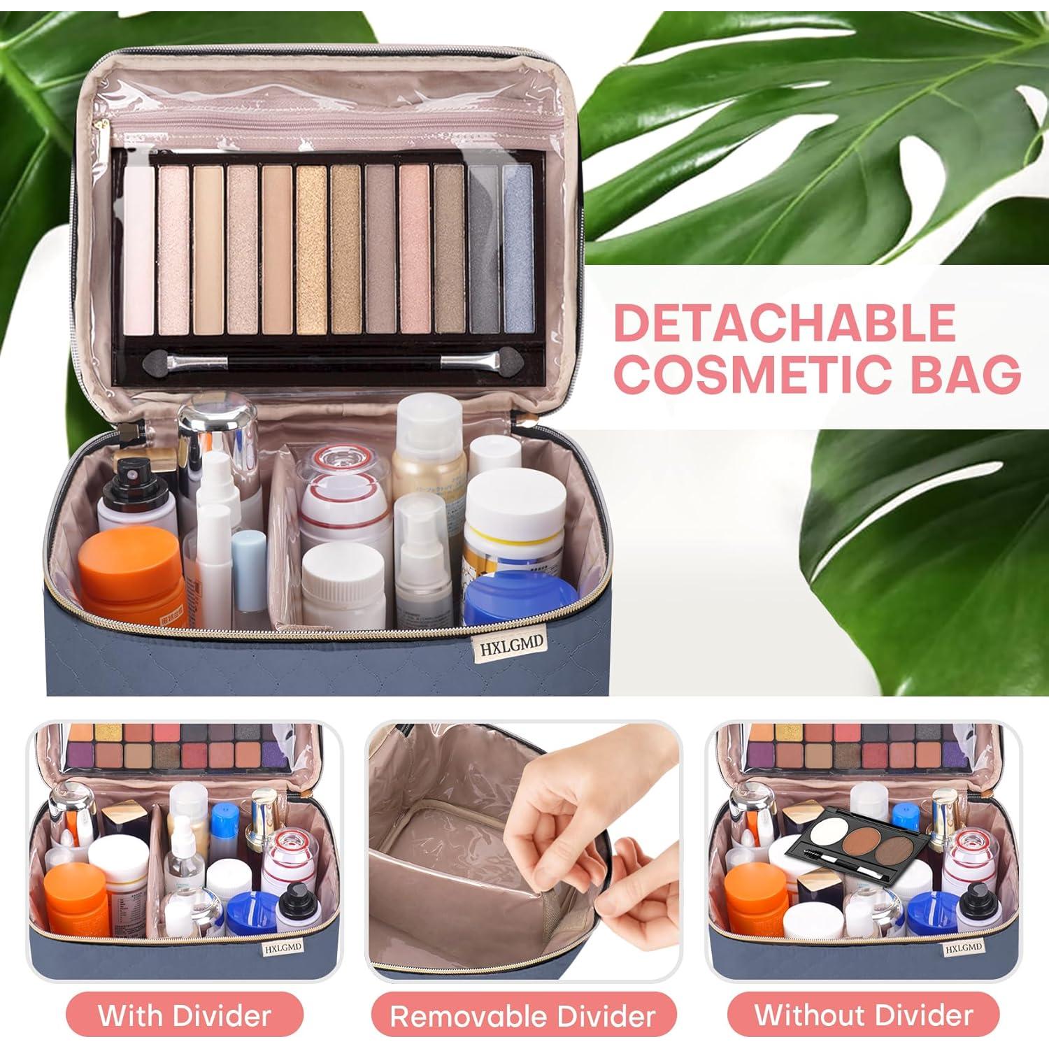 Bolsa de Maquillaje Grande HXLGMD con Espejo y Divisores 22.9x18x18cm