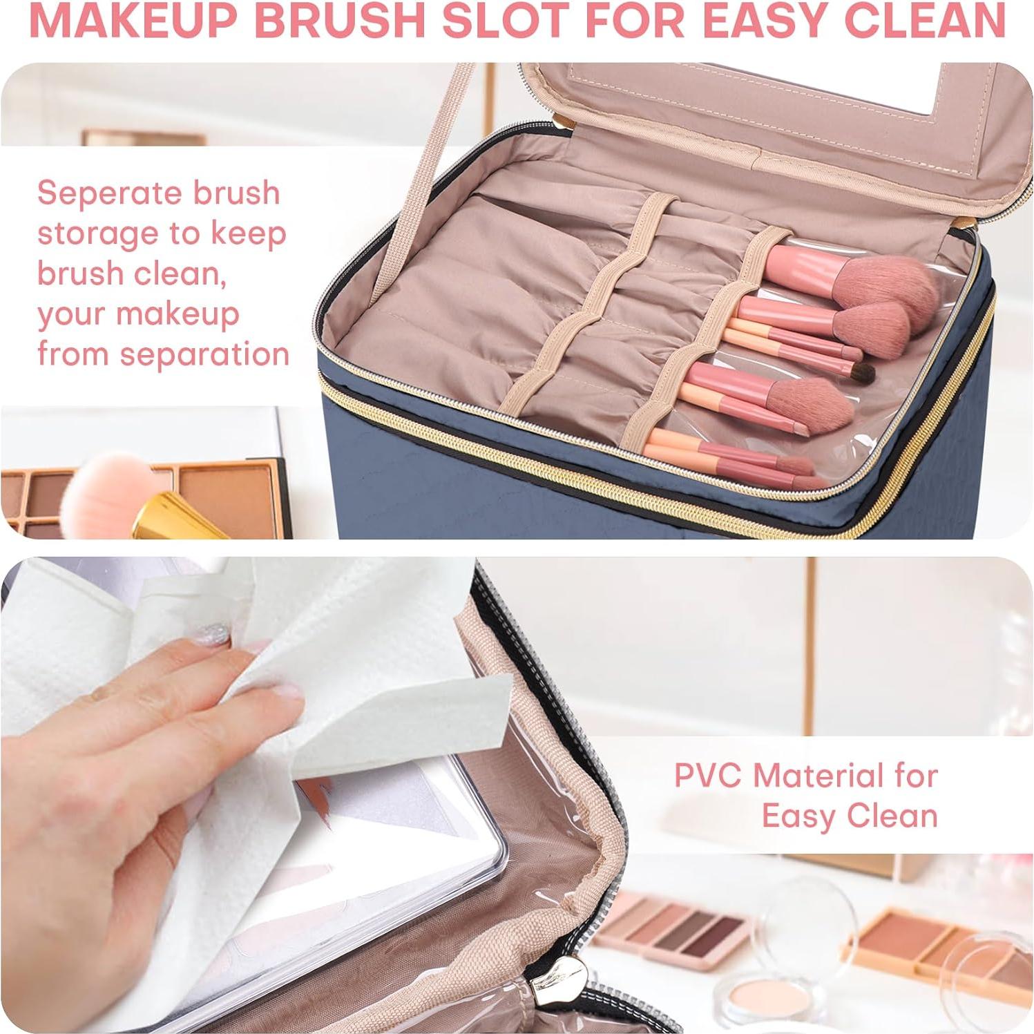 Bolsa de Maquillaje Grande HXLGMD con Espejo y Divisores 22.9x18x18cm