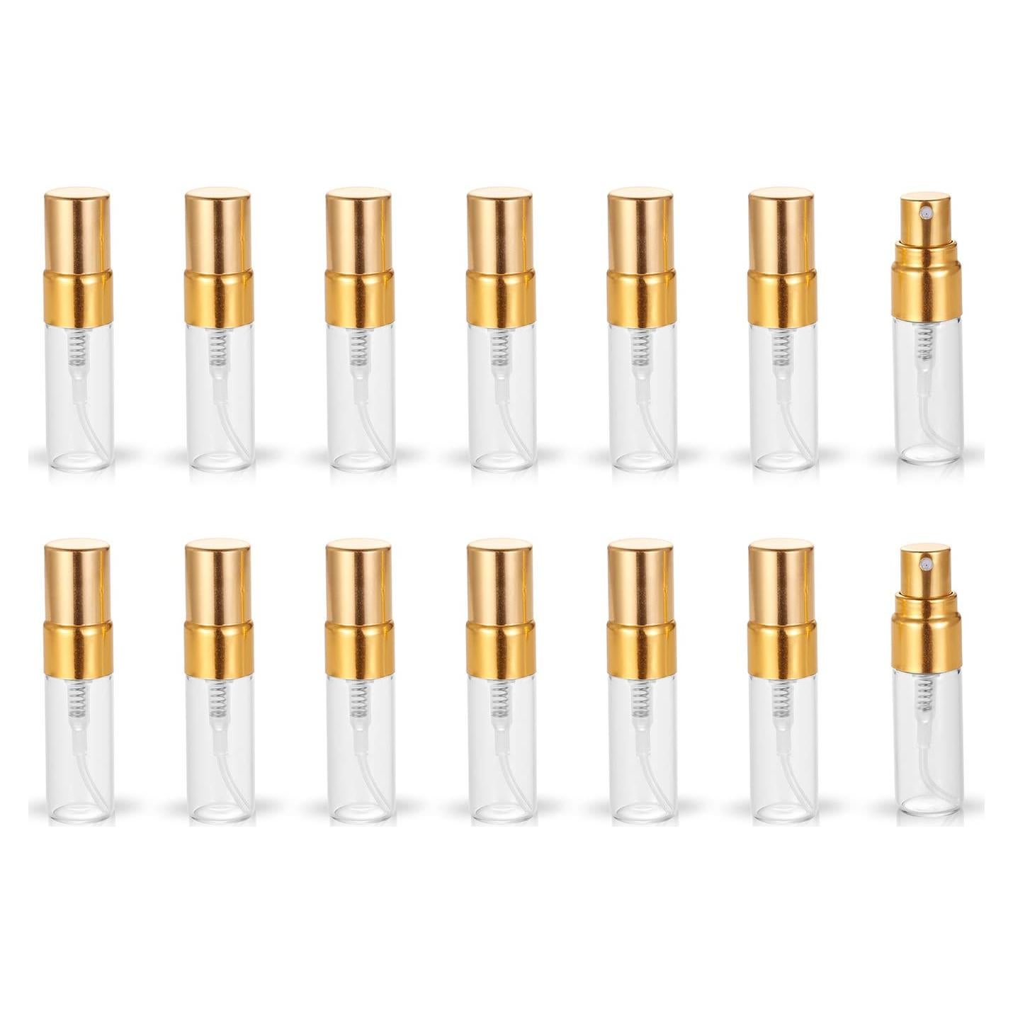 Juego de 20 Botellas de Spray de Vidrio 3ml con Tapa Dorada