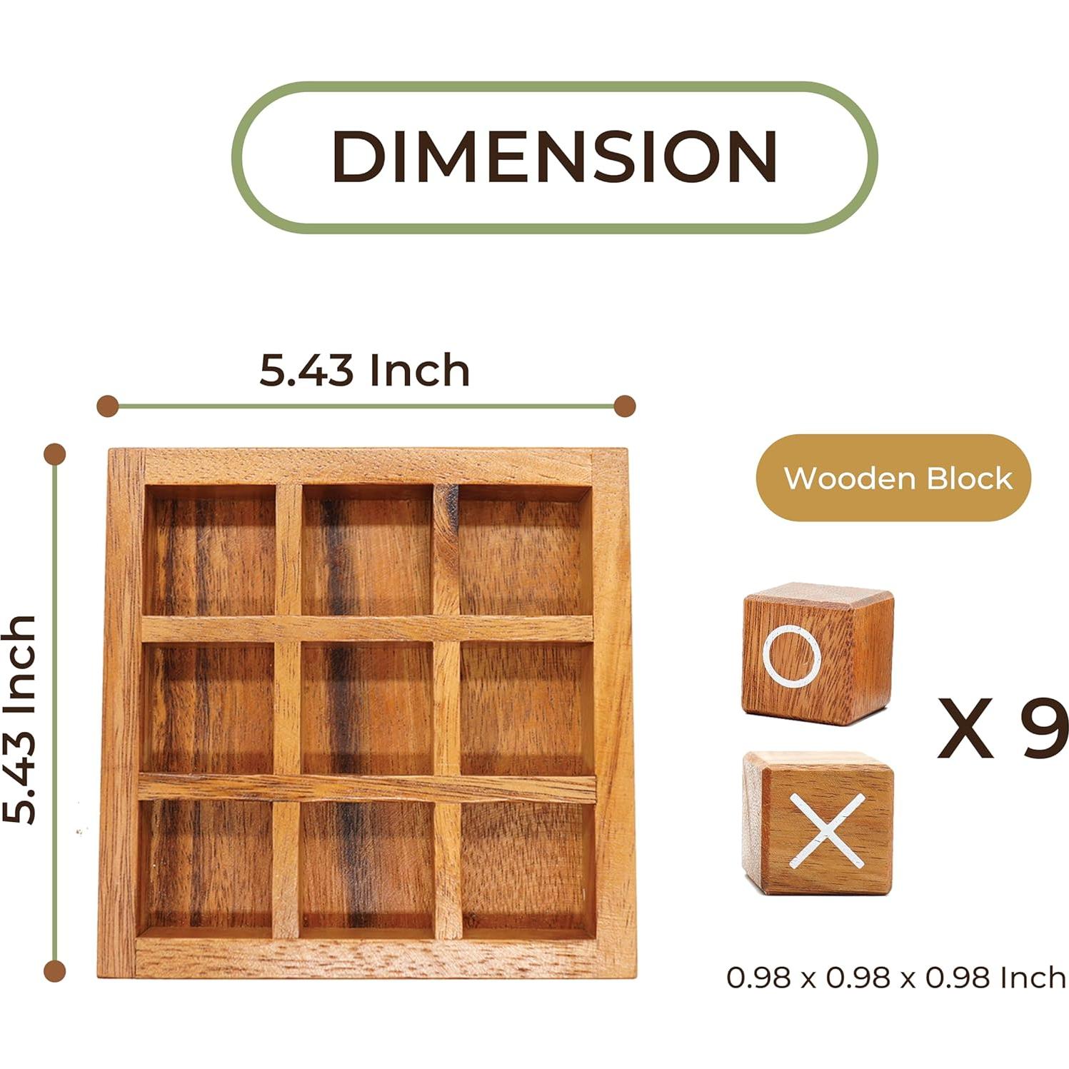 Juego de Tres en Raya de Madera BSIRI 14x14 cm - Ideal para Niños y Adultos