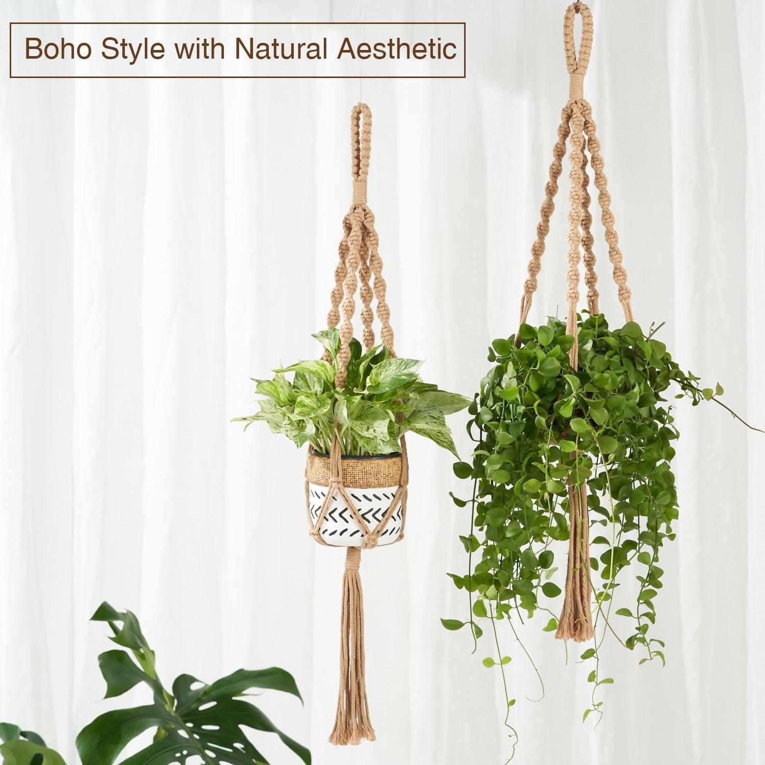 Soportes de Plantas de Macramé Nashibowu 70 cm 2 Pcs Interior Exterior