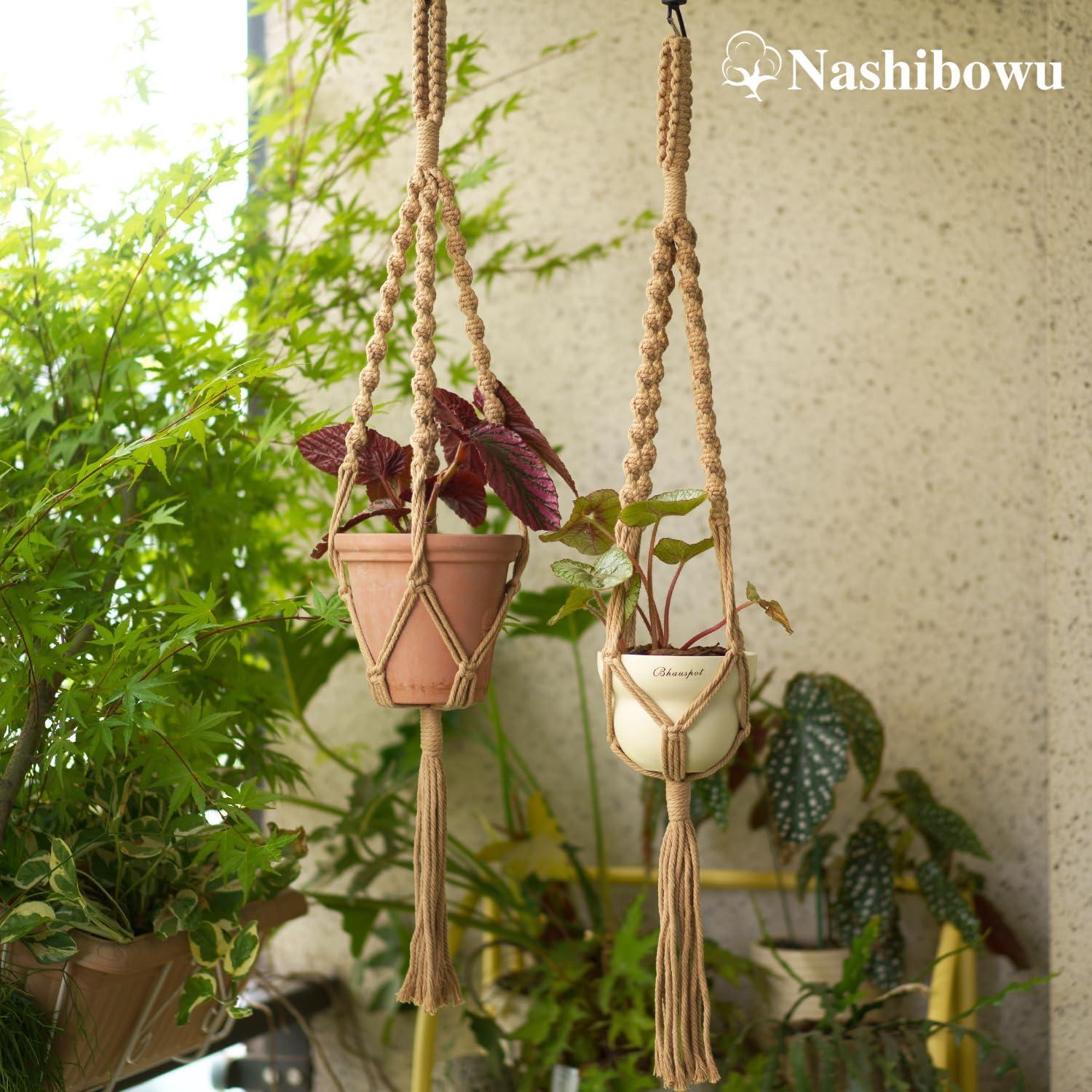 Soportes de Plantas de Macramé Nashibowu 70 cm 2 Pcs Interior Exterior