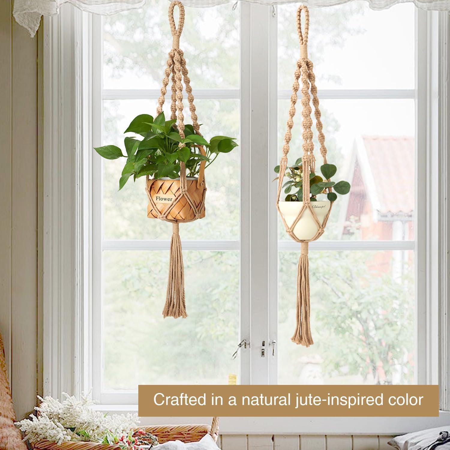Soportes de Plantas de Macramé Nashibowu 70 cm 2 Pcs Interior Exterior