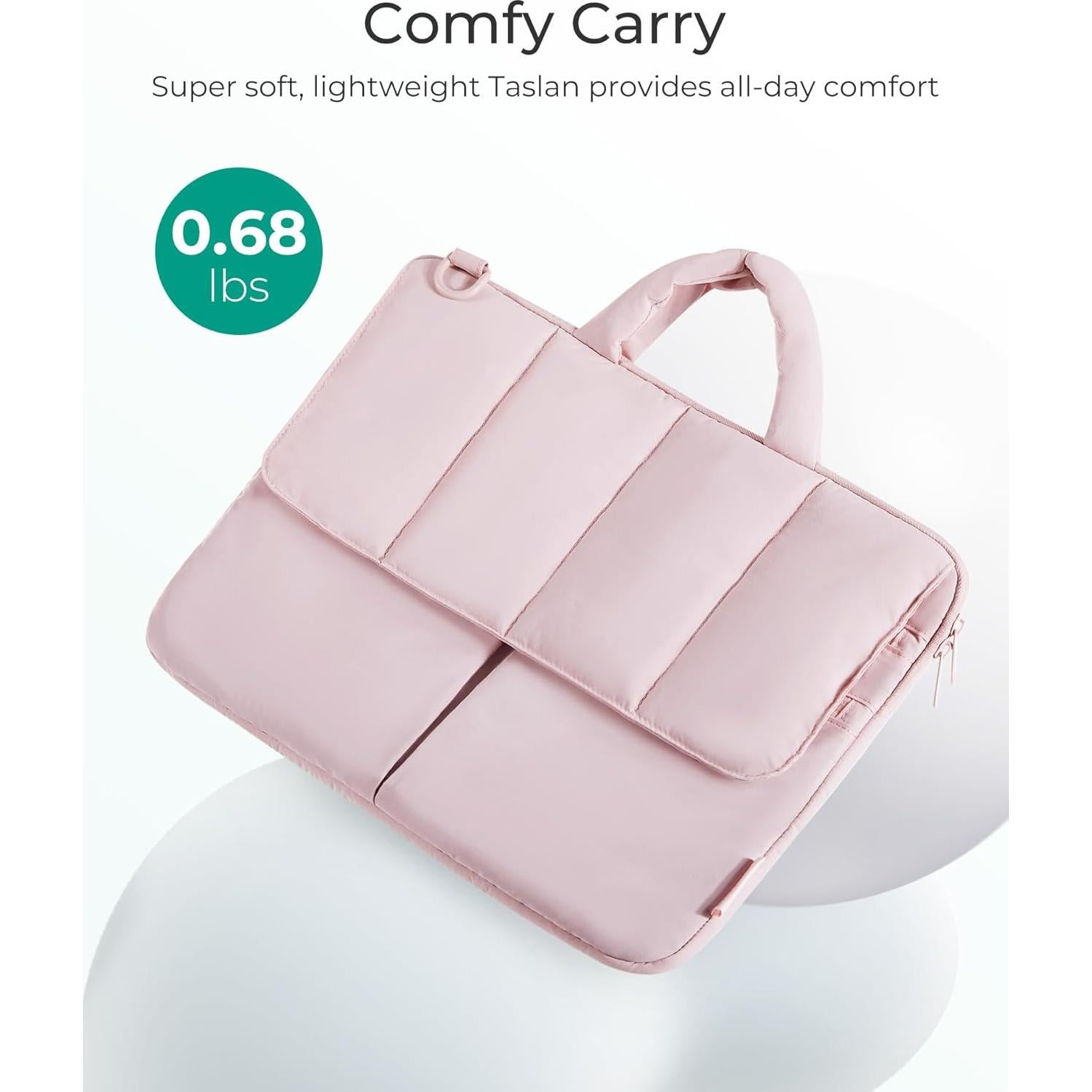 BAGSMART 13-14 Inch Laptop Case Sleeve, Protective Lightweight Puffy Laptop Bag with strap for MacBook Air/Pro, Shockproof Water Resistant Laptop Cover Compatible for 13.3 Dell HP Lenovo Asus, Pink