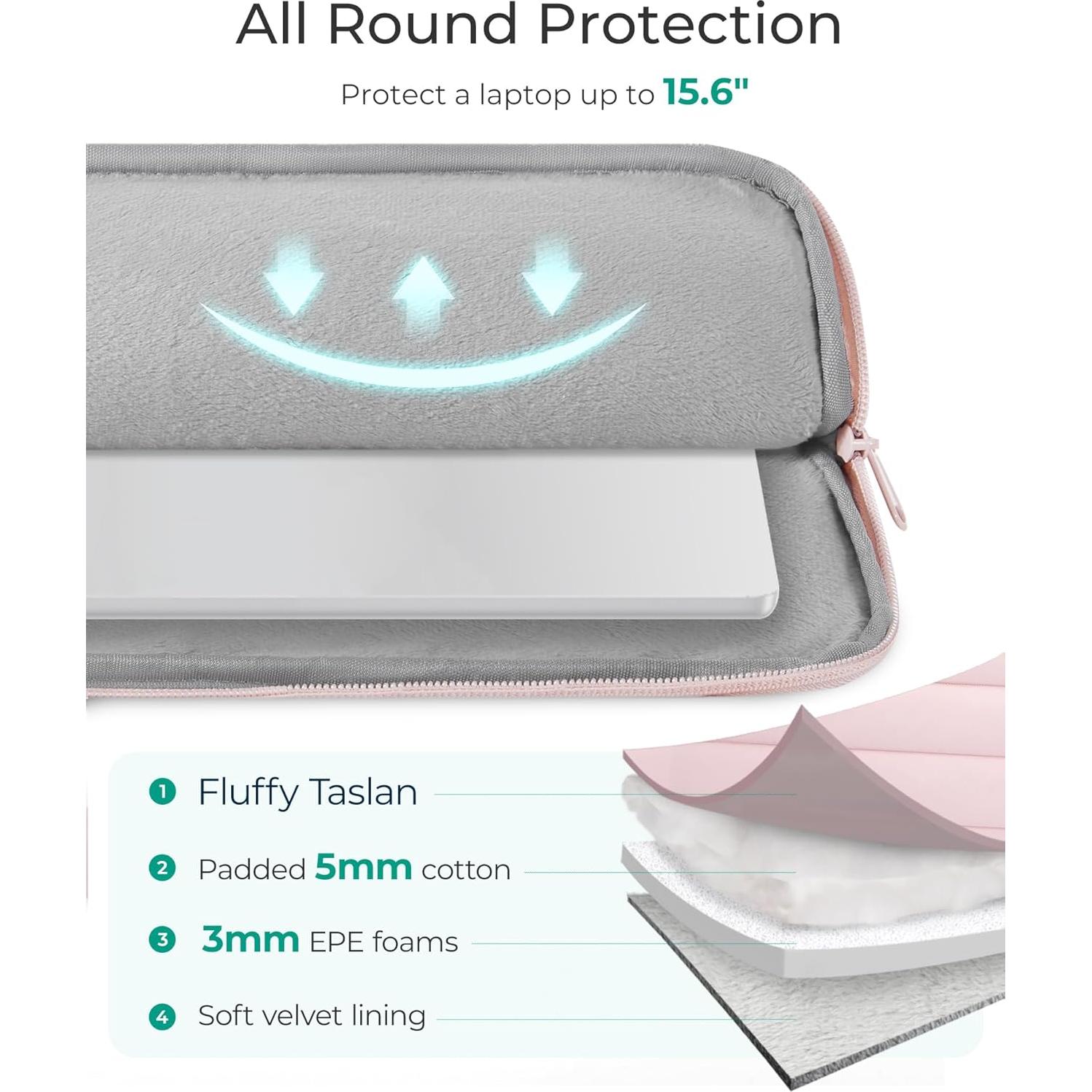 BAGSMART 13-14 Inch Laptop Case Sleeve, Protective Lightweight Puffy Laptop Bag with strap for MacBook Air/Pro, Shockproof Water Resistant Laptop Cover Compatible for 13.3 Dell HP Lenovo Asus, Pink