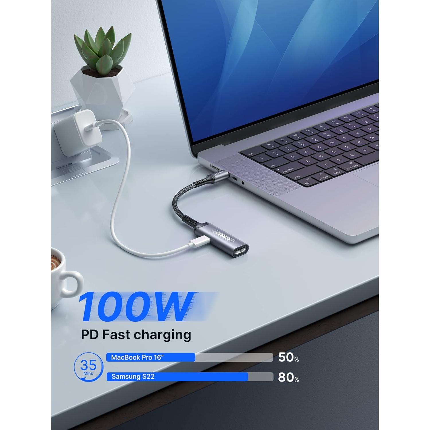 JSAUX USB C to HDMI with PD Charger Adapter, 2-in-1 Type C to HDMI 4K@30Hz/100W Charging Compatible with iPhone 16 Pro/Pro Max/16/16 Plus/15 Pro Max,Samsung S24/S23,MacBook,Dell,Steam Deck,ROG Ally