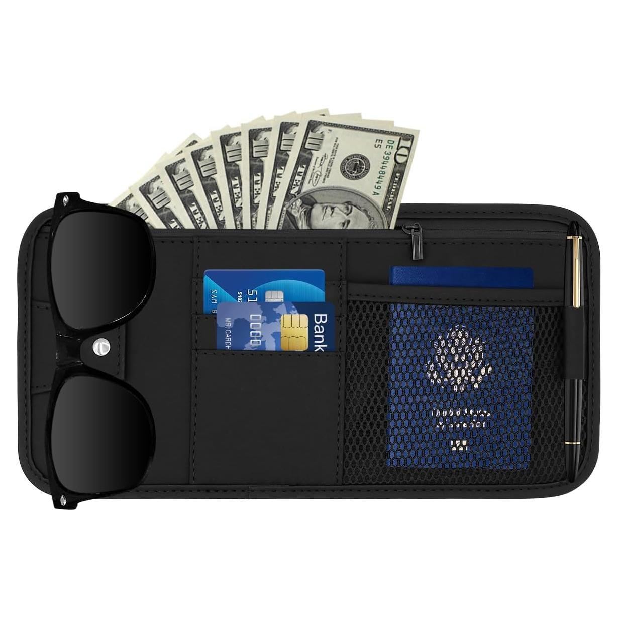 Organizador de Visera Solar HADEEONG Negro - Almacenamiento para Automóvil