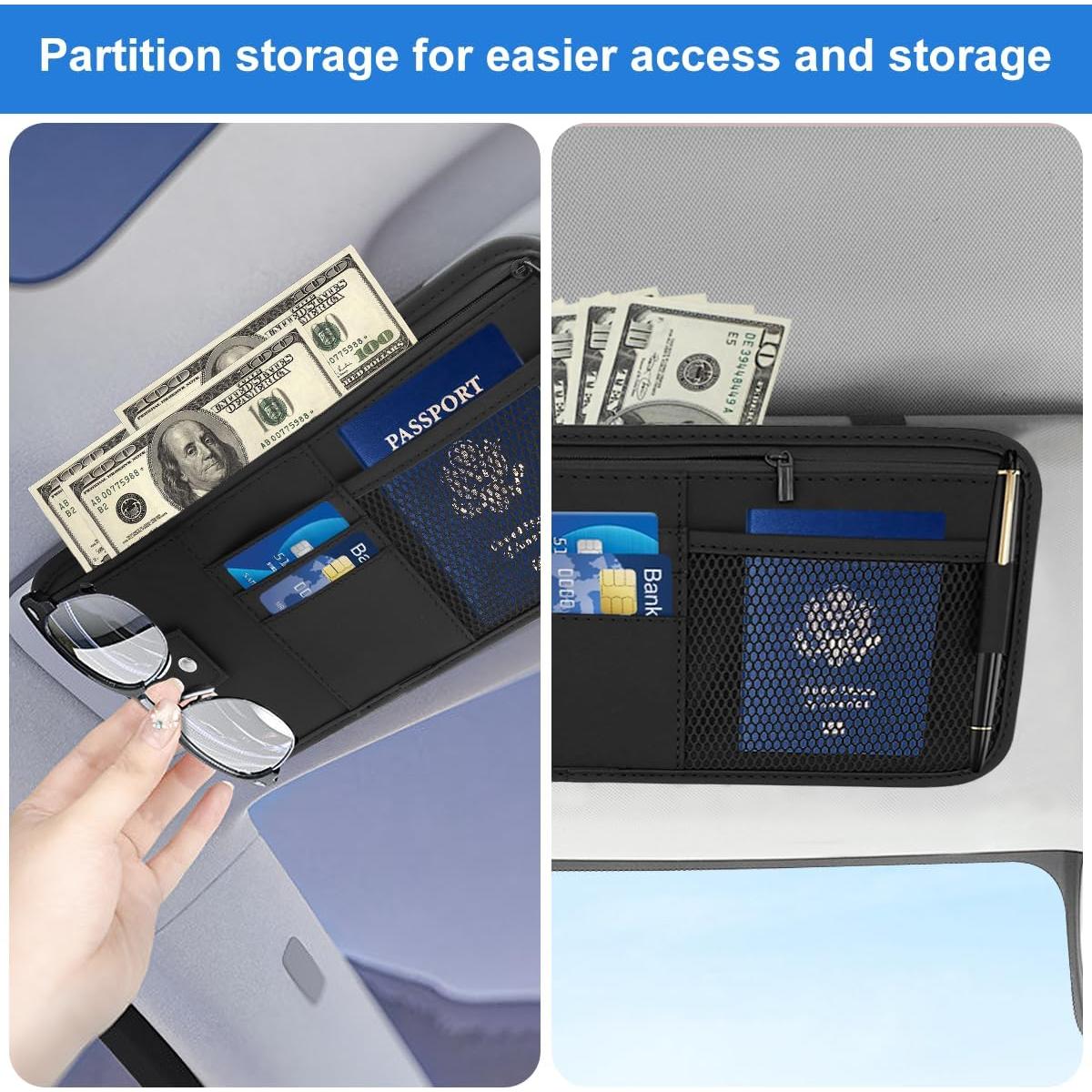 Organizador de Visera Solar HADEEONG Negro - Almacenamiento para Automóvil