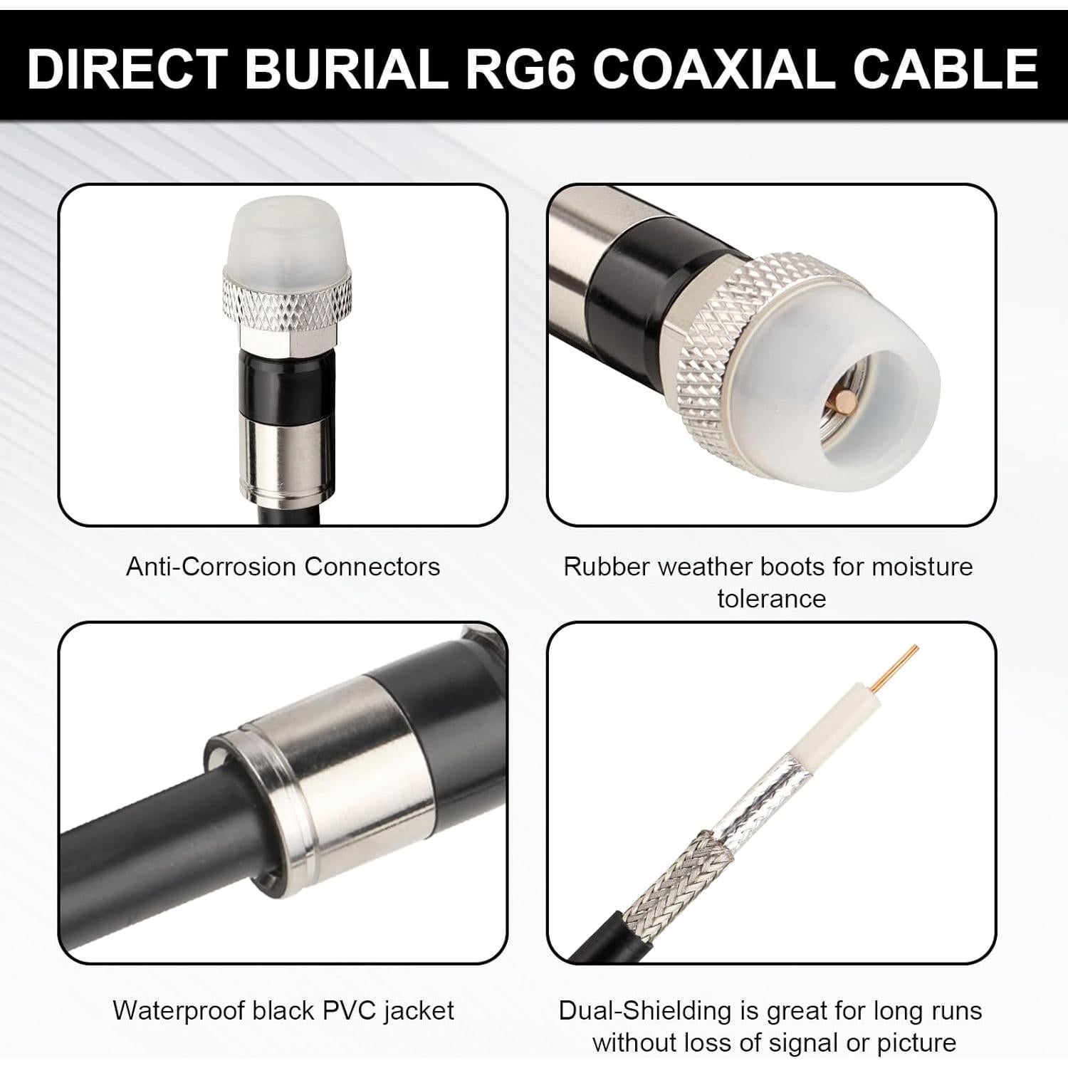 Cable Coaxial RG6 3.05m MOOKEERF Impermeable para TV e Internet