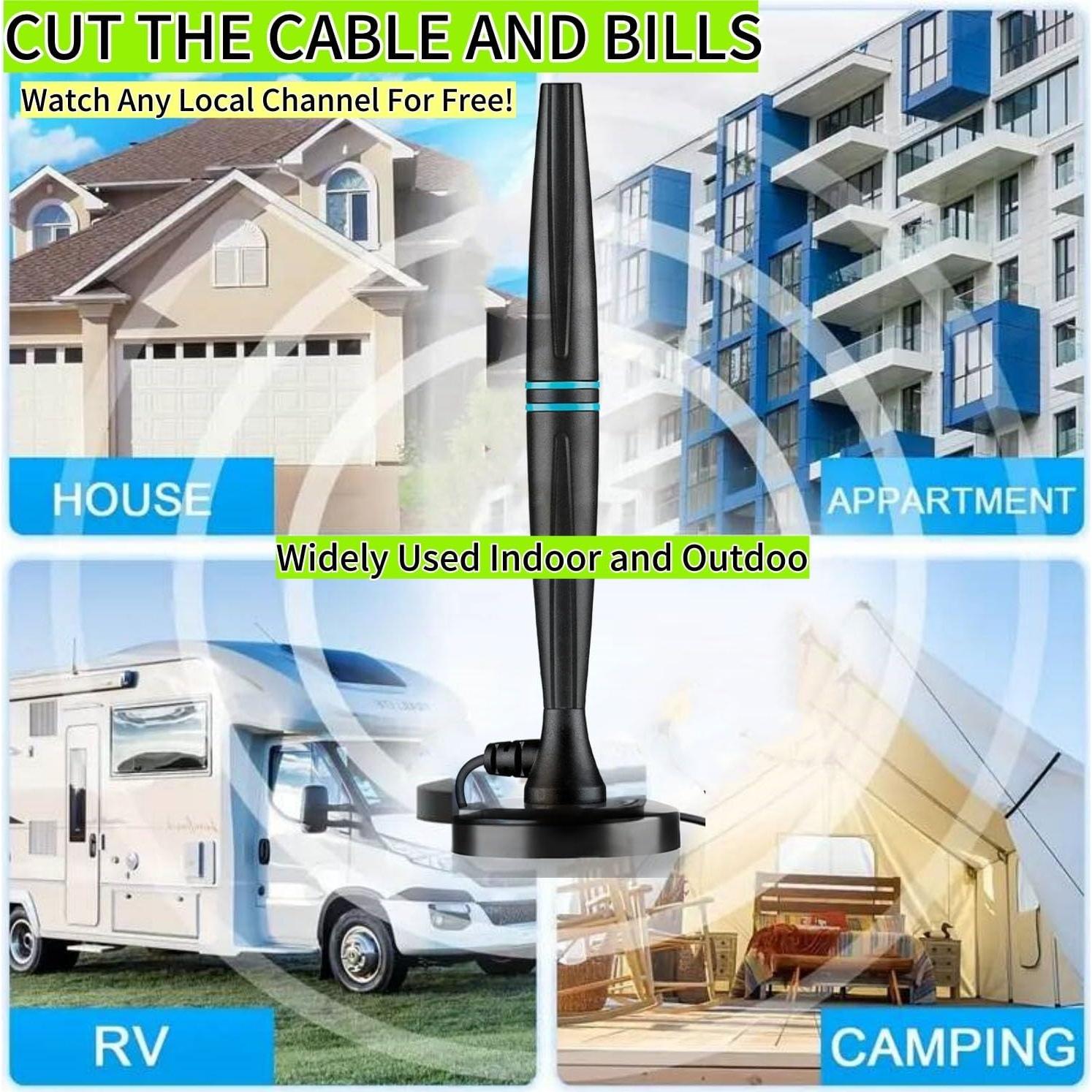 Antena de TV Digital QTGAME 4K 1080p Interior y Exterior