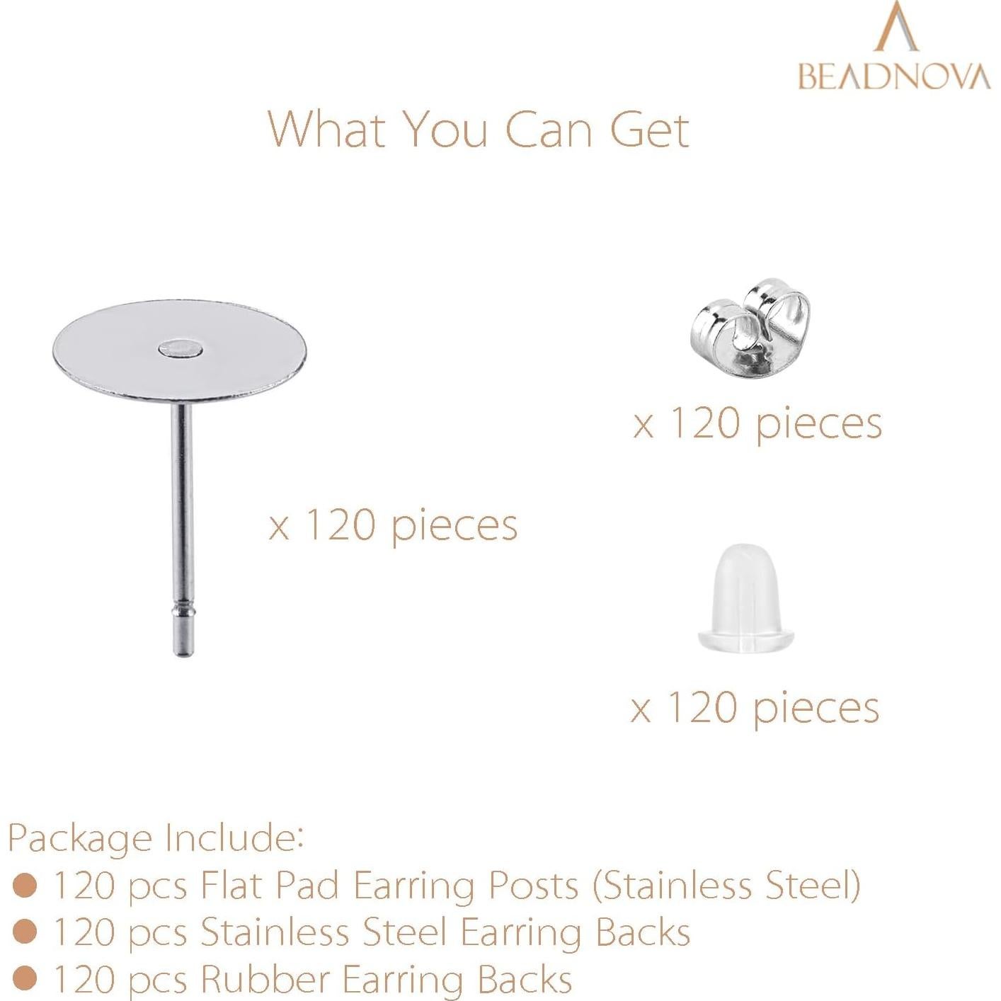 Aretes Hipoalergénicos BEADNOVA 120pcs 4mm Acero Inoxidable