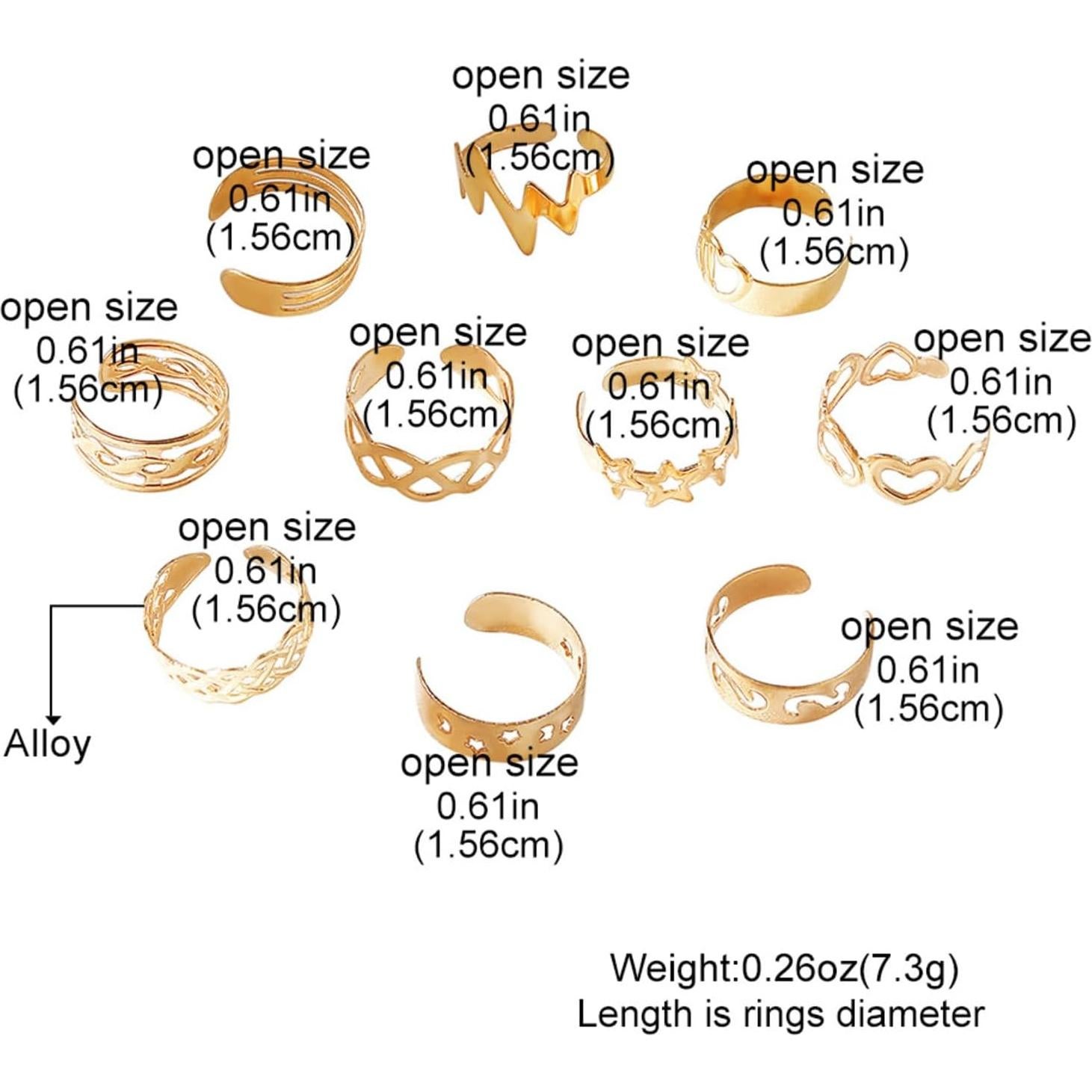 Conjunto de Anillos Ajustables para Dedos de los Pies Dorados 10 Pcs