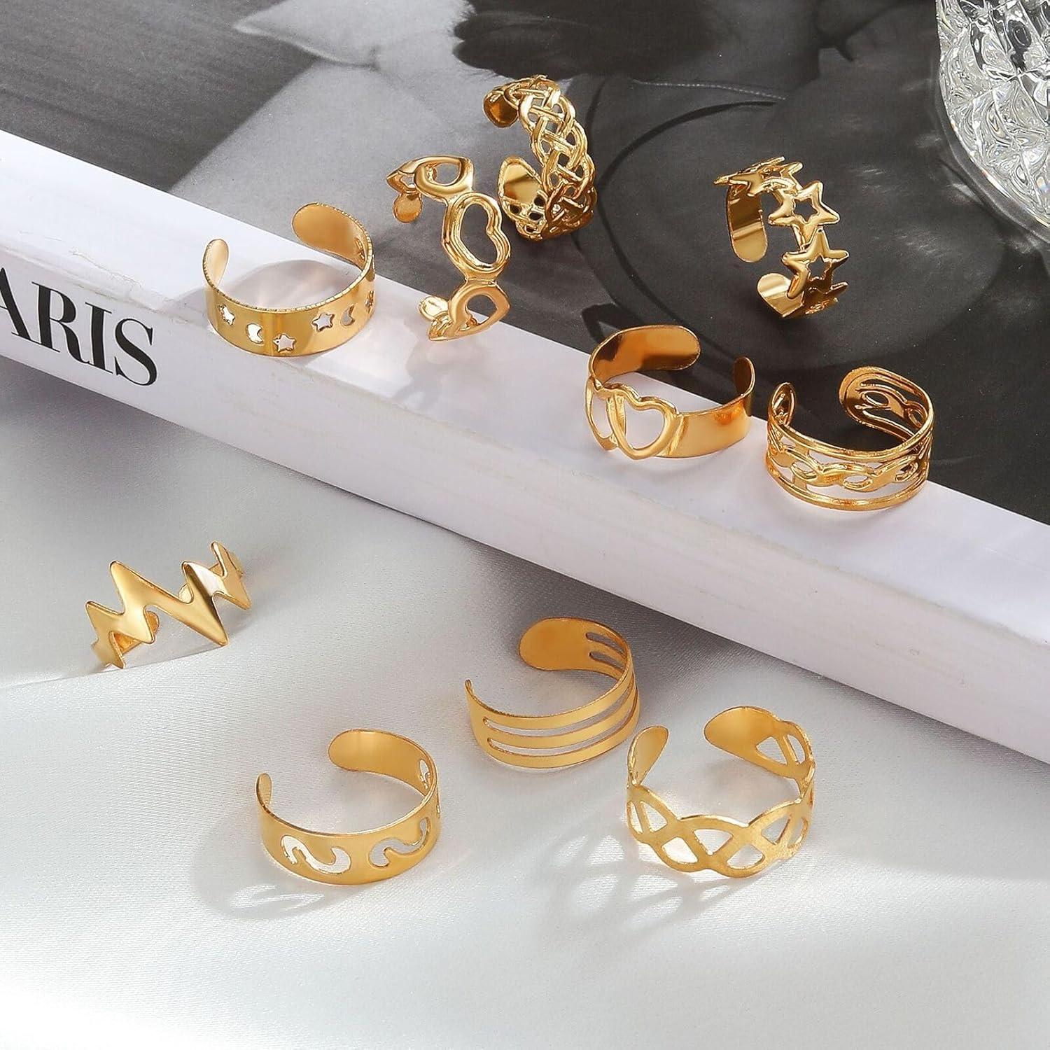 Conjunto de Anillos Ajustables para Dedos de los Pies Dorados 10 Pcs